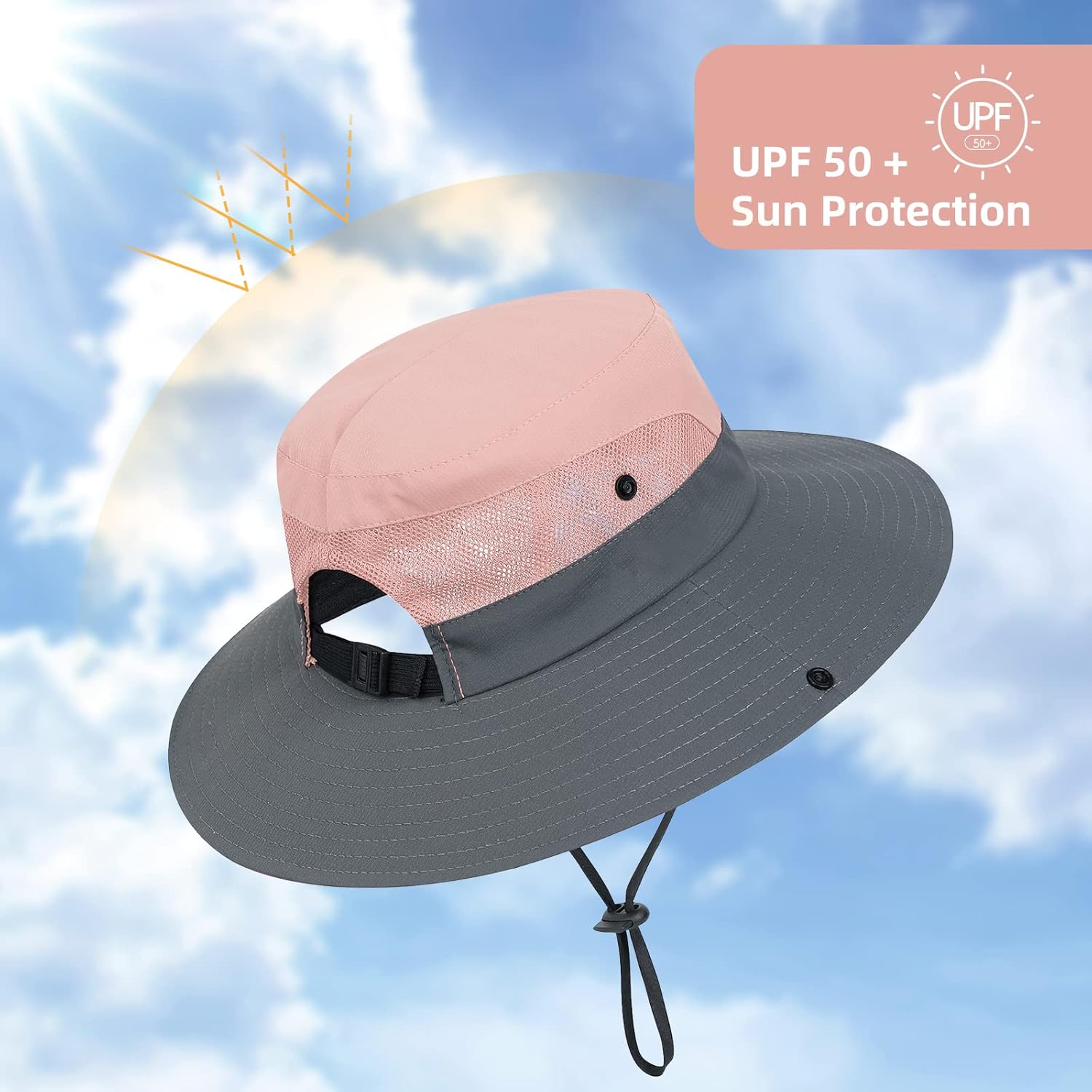 Kids Sun Hat with Ponytail Hole UV Protection Wide Brim Summer Beach Bucket Cap Fishing Hat for Girls - Image 5