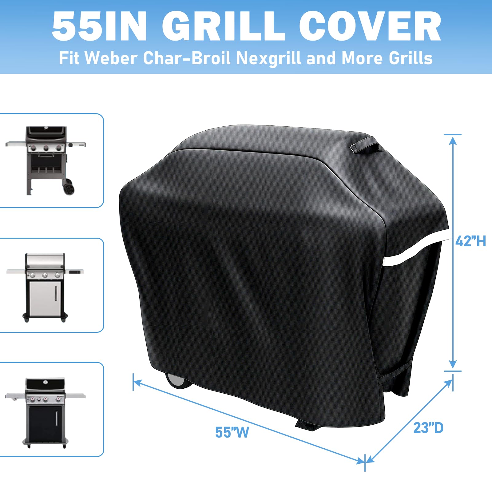 Housse De Barbecue Universelle De 140 Cm Pour Barbecue à Gaz D'extérieur, Compatible Avec Les Barbecues Charbroil Performance CB1250011P6 Nexgrill 2-4 Brûleurs, Pour Weber Spirit II 200 Et 300