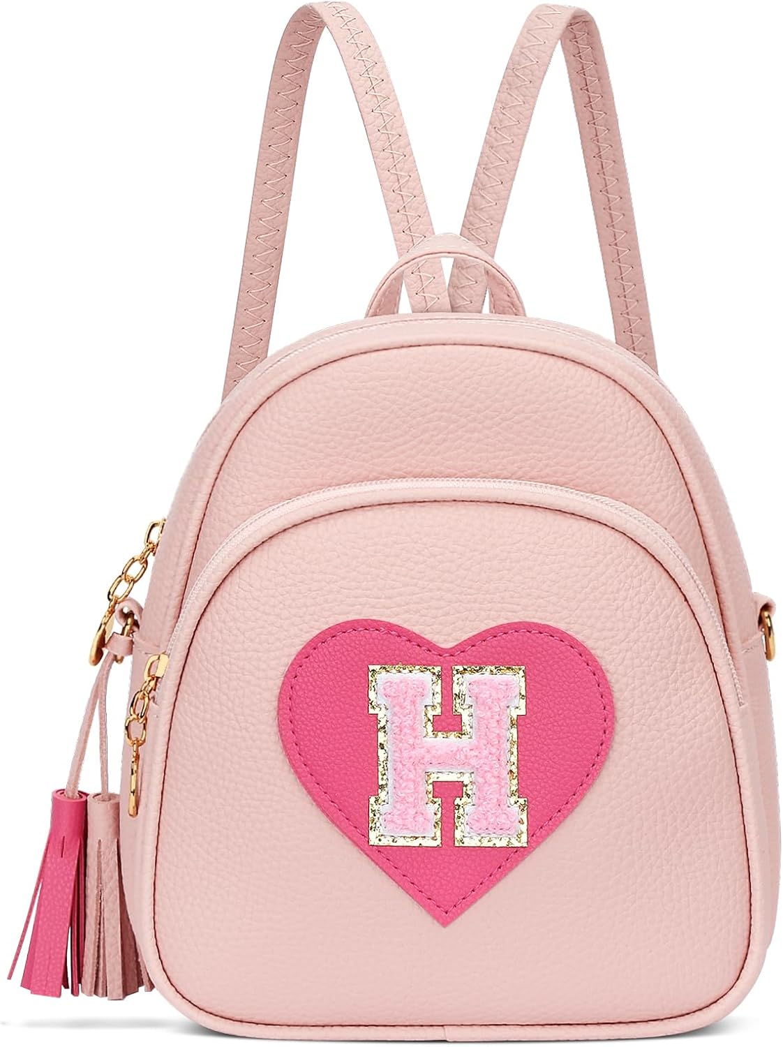 Easter Gifts for Kids Gifts for Girls Little Girl Initial Mini Heart Backpack Purse Crossbody Bag with Tassel，Pink-H