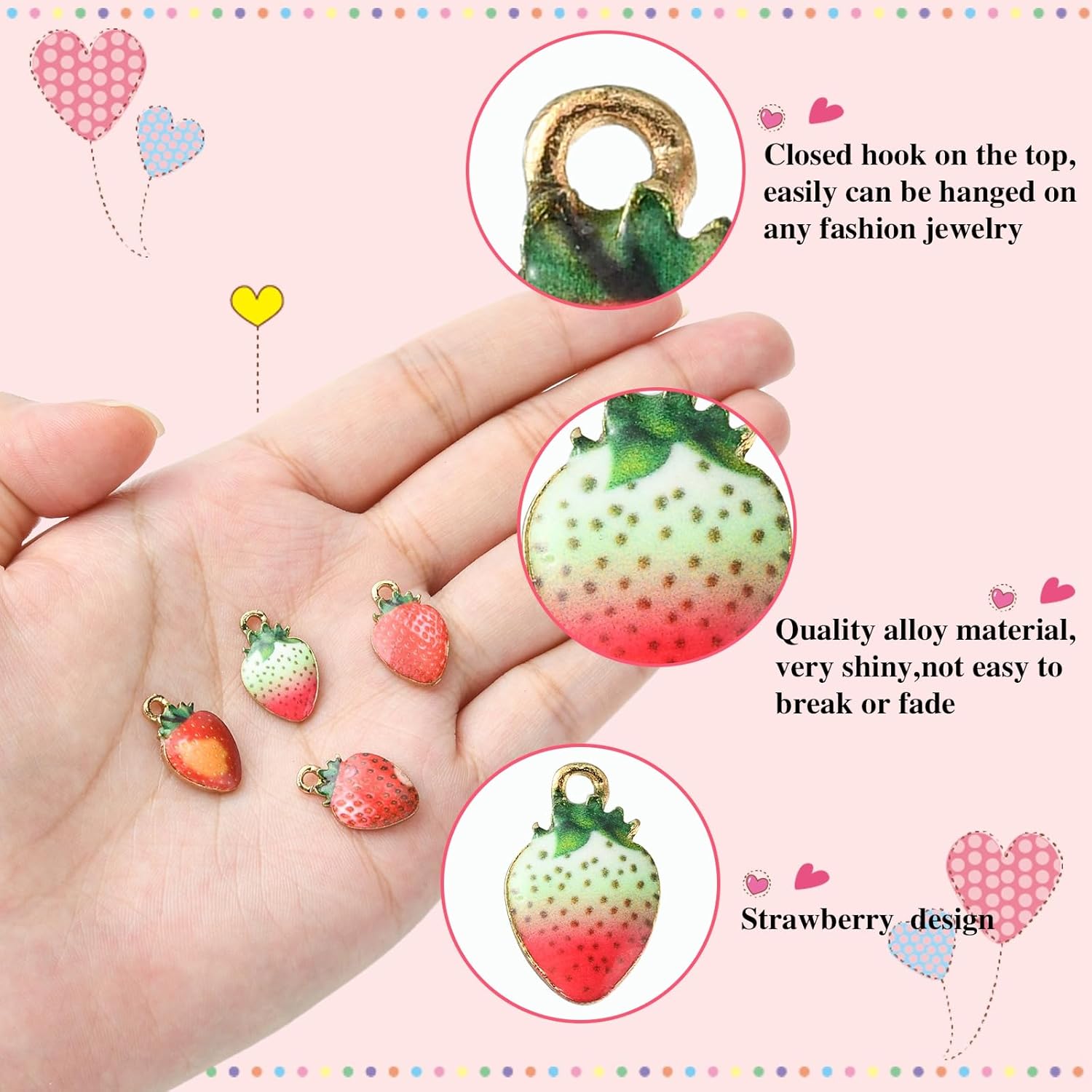 Ornazy 25 pcs 5 Styles Enamel Strawberry Charms Kawaii Fruit Charms Sweet Food Charms for Earring Bracelet Necklace DIY Jewelry Making Accessories - Image 3