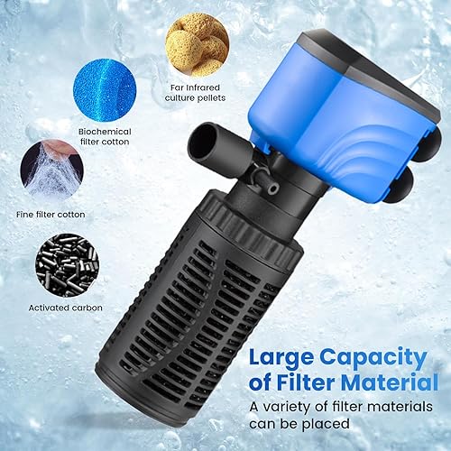 Miniatura 6 de Filtro de acuario de 3 etapas, filtro de pescado de 15 W, filtro de energía sumergible para tanque de peces de 20 a 75 galones, filtro de recipiente