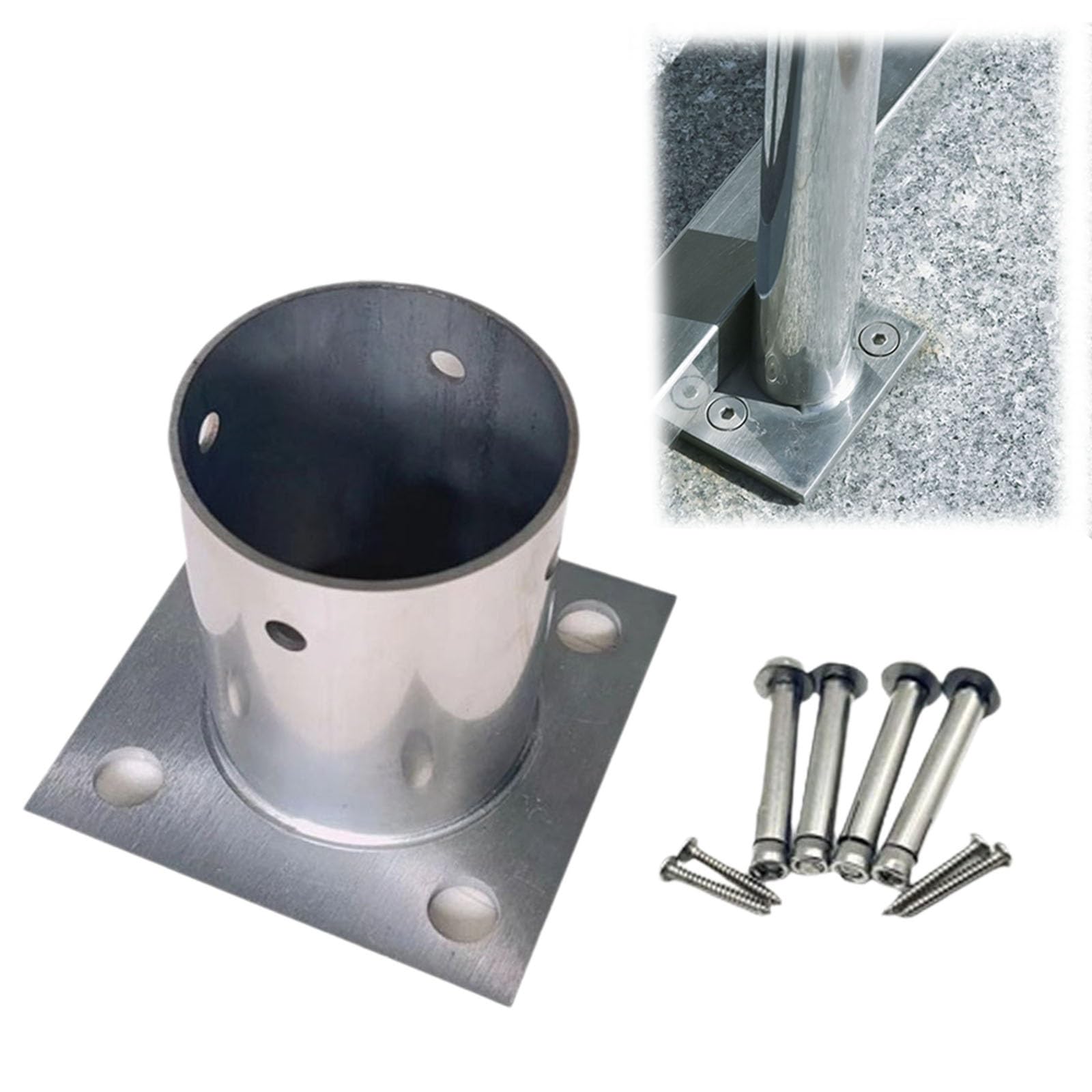 Base de poste con anclaje de brida para un montaje seguro, ideal para porche, pasamanos, valla y aplicaciones de cubierta, montaje en superficie para una fácil instalación