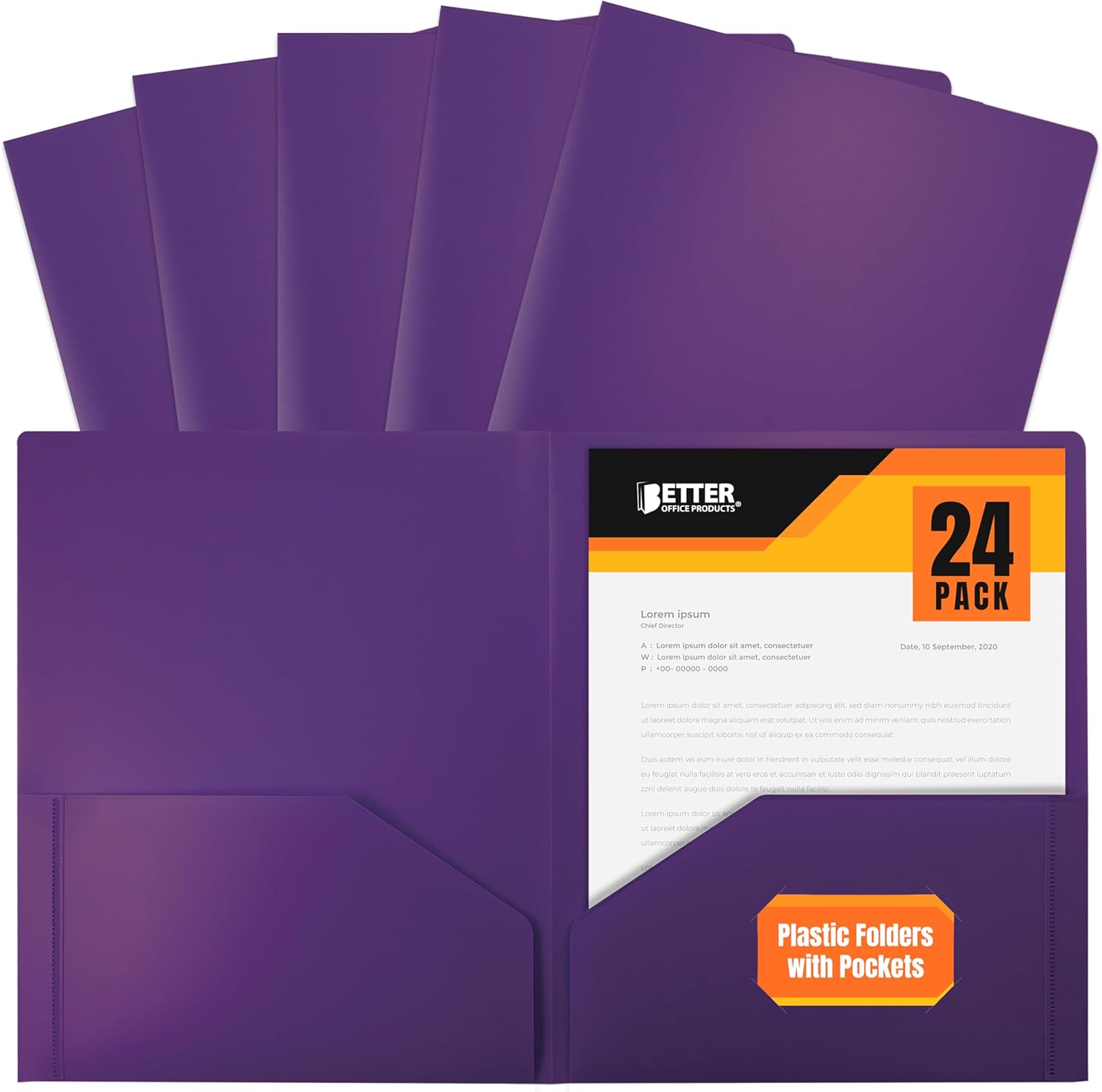 Better Office Products Heavyweight Plastic 2 Pocket Portfolio Folder, Letter Size Poly Folders 24 Pack (Red)