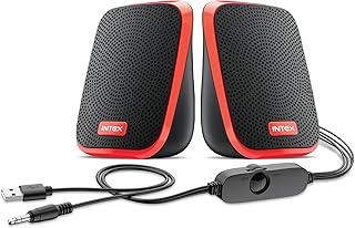 Intex IT-120 2.0 USB Computer Multimedia Speaker, 10W Powerful Sound, USB Powered, 3.5mm Aux Connectivity, in-Line Volume Control Pod for PC, Laptops, Desktop & Mobiles – Orange