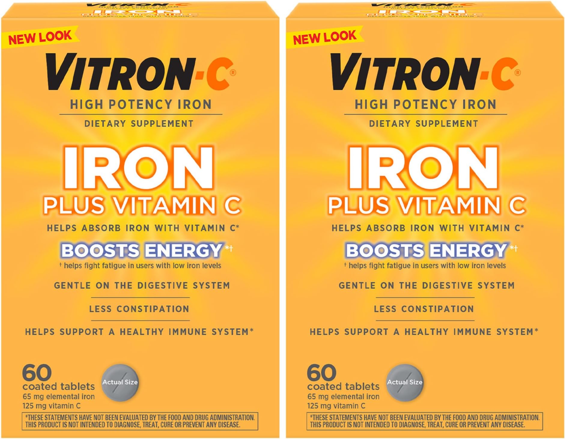 Iron Supplement, Once Daily, High Potency Iron Plus Vitamin C, Support Red Blood Cell Production, Dye Free Tablets, 60 Count, 2 Pack