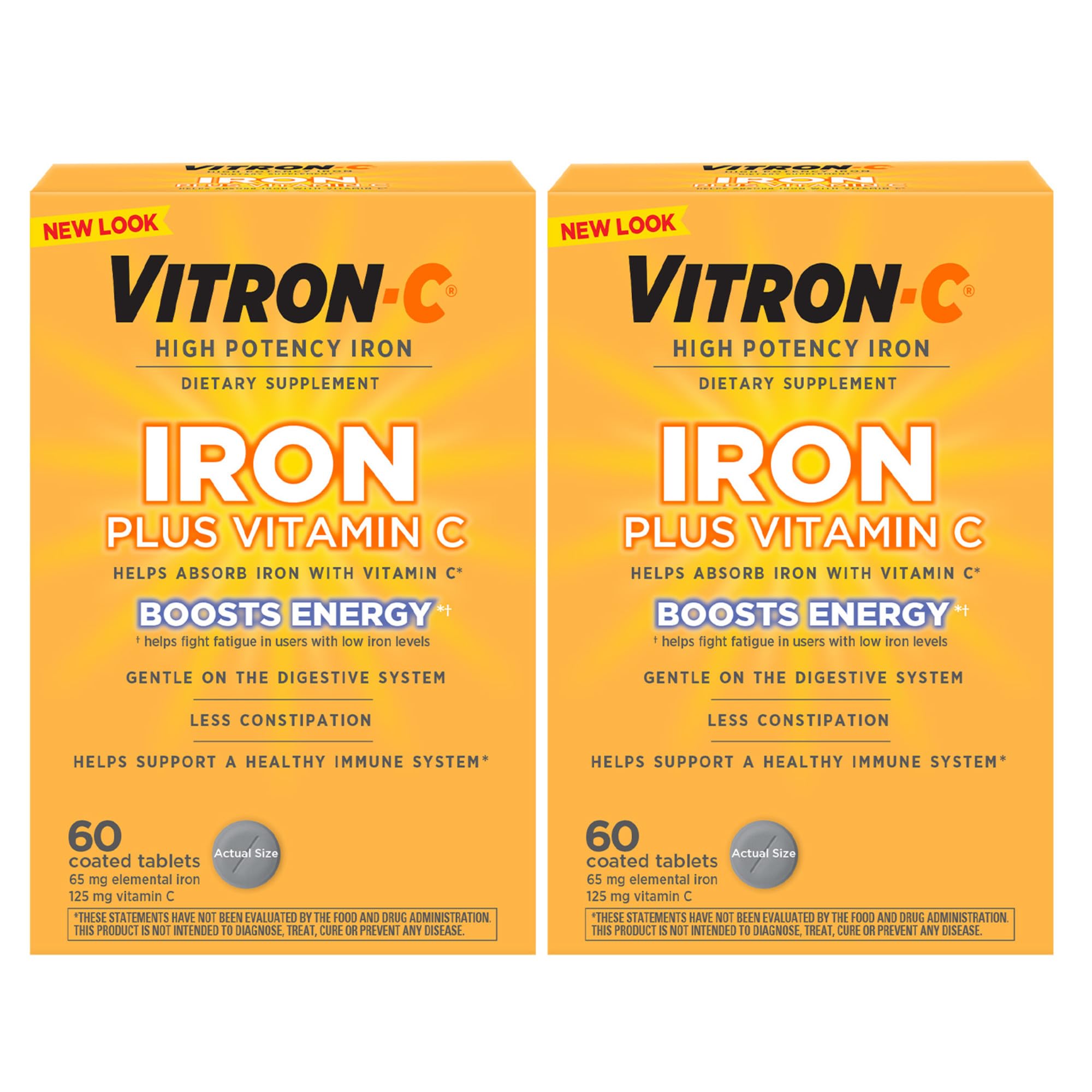 Vitron-C Iron Supplement, Once Daily, High Potency Iron Plus Vitamin C, Support Red Blood Cell Production, Dye Free Tablets, 60 Count, 2 PackVitron-C Iron Supplement, Once Daily, High Potency I…