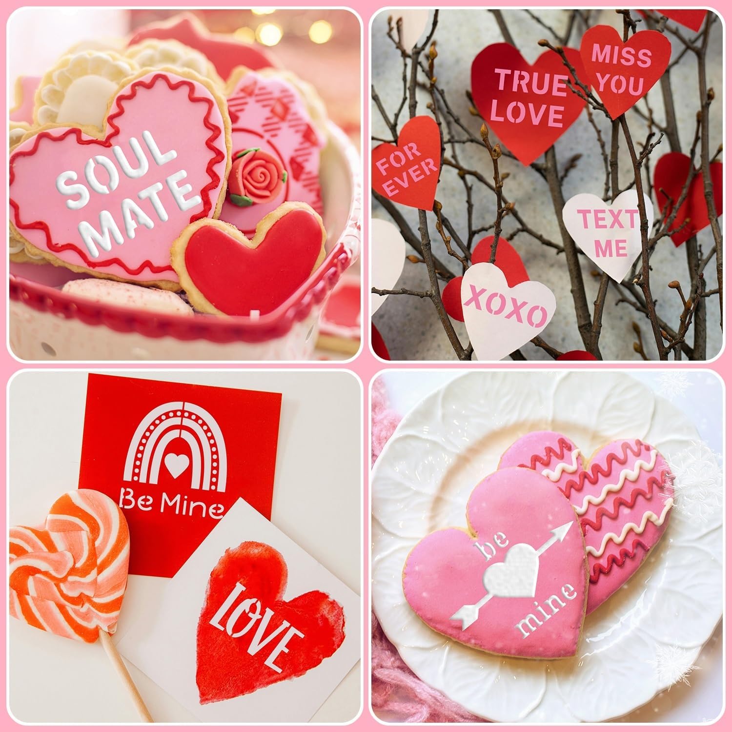 Valentine Cookie Stencils, 60 Pcs Conversation Heart Love Phrase Stencil for Cookies, Baking Decor, Crafts Painting