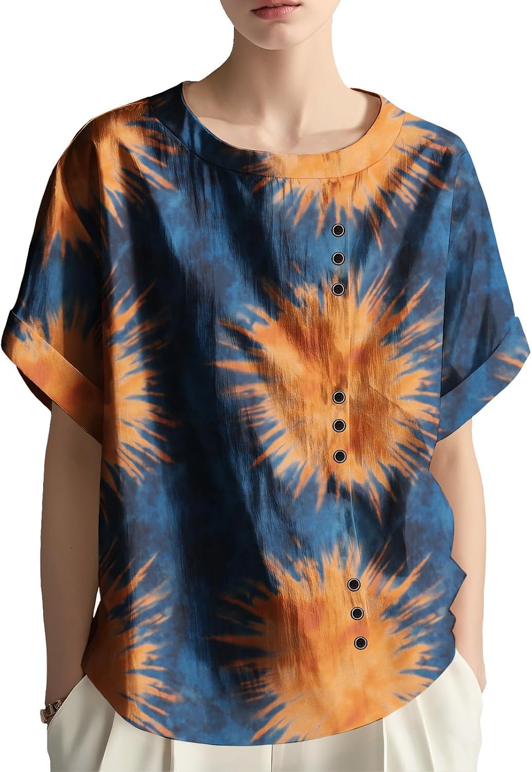 Womens Animal Print Linen Shirt Loose Fit Button Front...