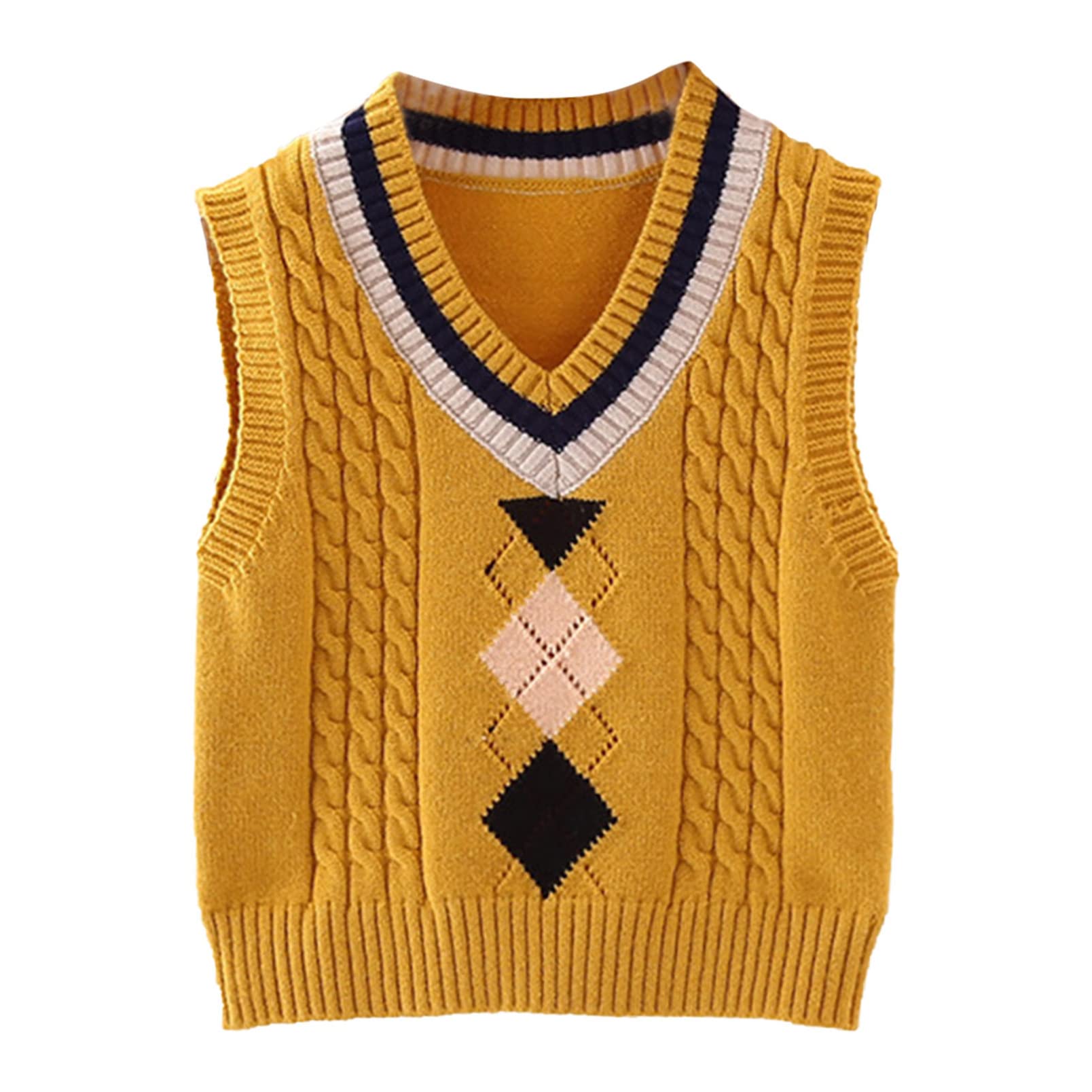 dPois Chaleco Suéter para Niño Chaleco de Algodón sin Manga con Cuello en V Pullover de Punto Jersey Clásico Uniforme Escolar Invierno Niña Unisex