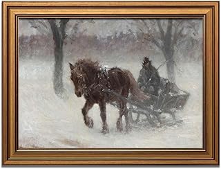 Winter horse carriage scene Poster Canvas Print Vintage Art Print Wall Decor Pictures Painting for Living Room Bedroom Apartment (GZL56,8" L x 12" W)