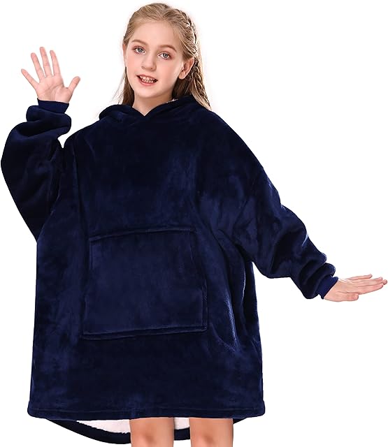 Lushforest forkidd Blanket Hoodie for Kids, Oversized Hoodie Sweatshirt Blanket, Super Soft Wearable Sherpa Fleece Dressing Gown, Hooded Robe, Gifts for Boys Girls 5-13 Years