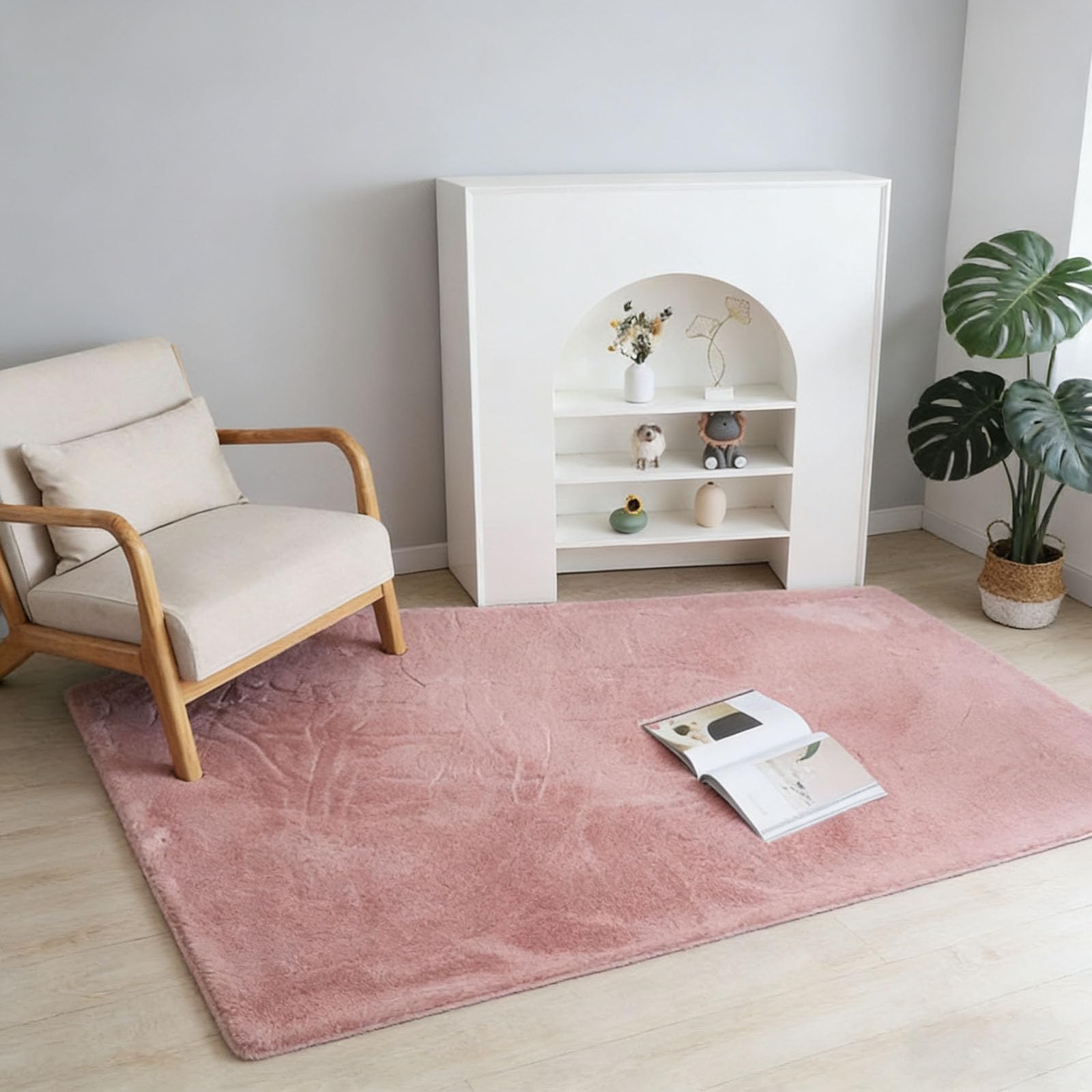 Tapis Salon Fausse Fourrure Rose Foncé 210x220 Chambre Adulte Poils Ras