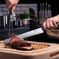 Vista 9 de HexClad Hybrid Beechwood Carving and Cutting Board with Stainless Steel Drip Tray, Carrying Handle, and Juice Trenches, Double-Sided