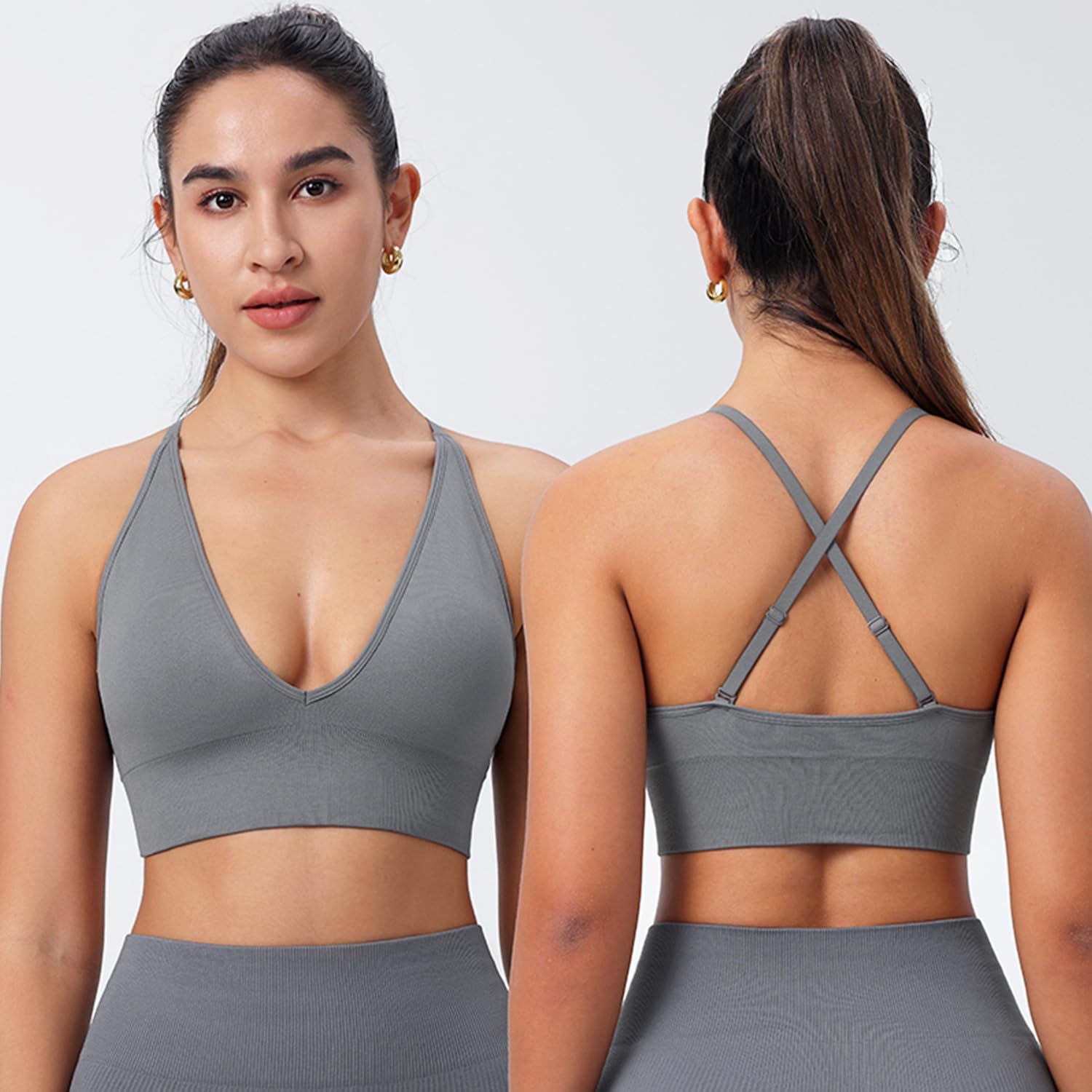Evercute Reggiseni Sportivi da Donna Regolabili con Scollo a V Profondo Reggiseni Senza Fili Cinghia di Spaghetti Incrociati Imbottiti a Basso Supporto Reggiseni Sexy