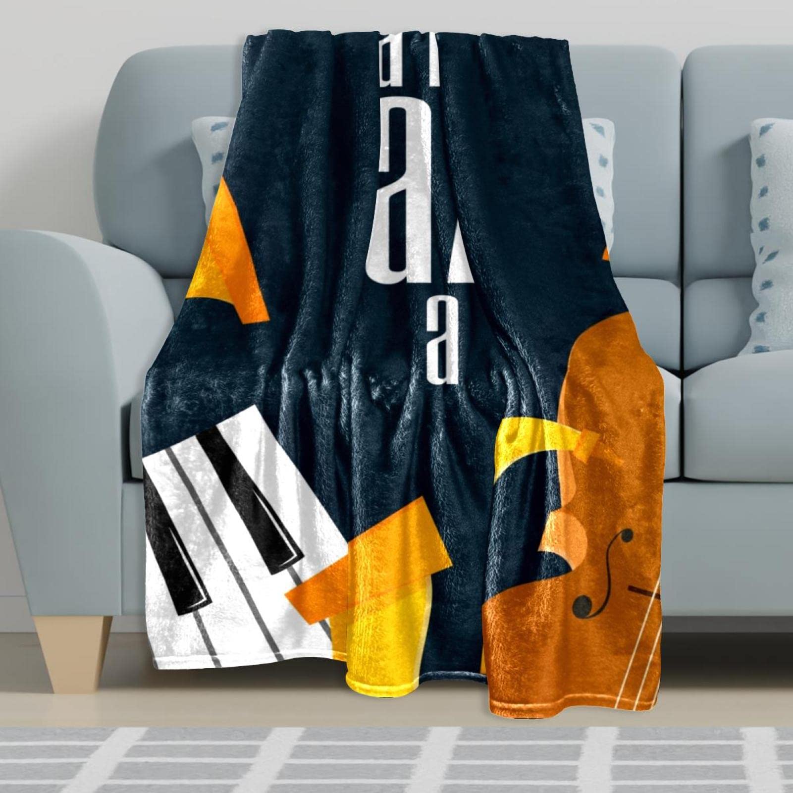 Happy Jazz Day Sassofono Pianoforte Violino Musica Coperta in Pile per Divano Leggero Peluche Fuzzy