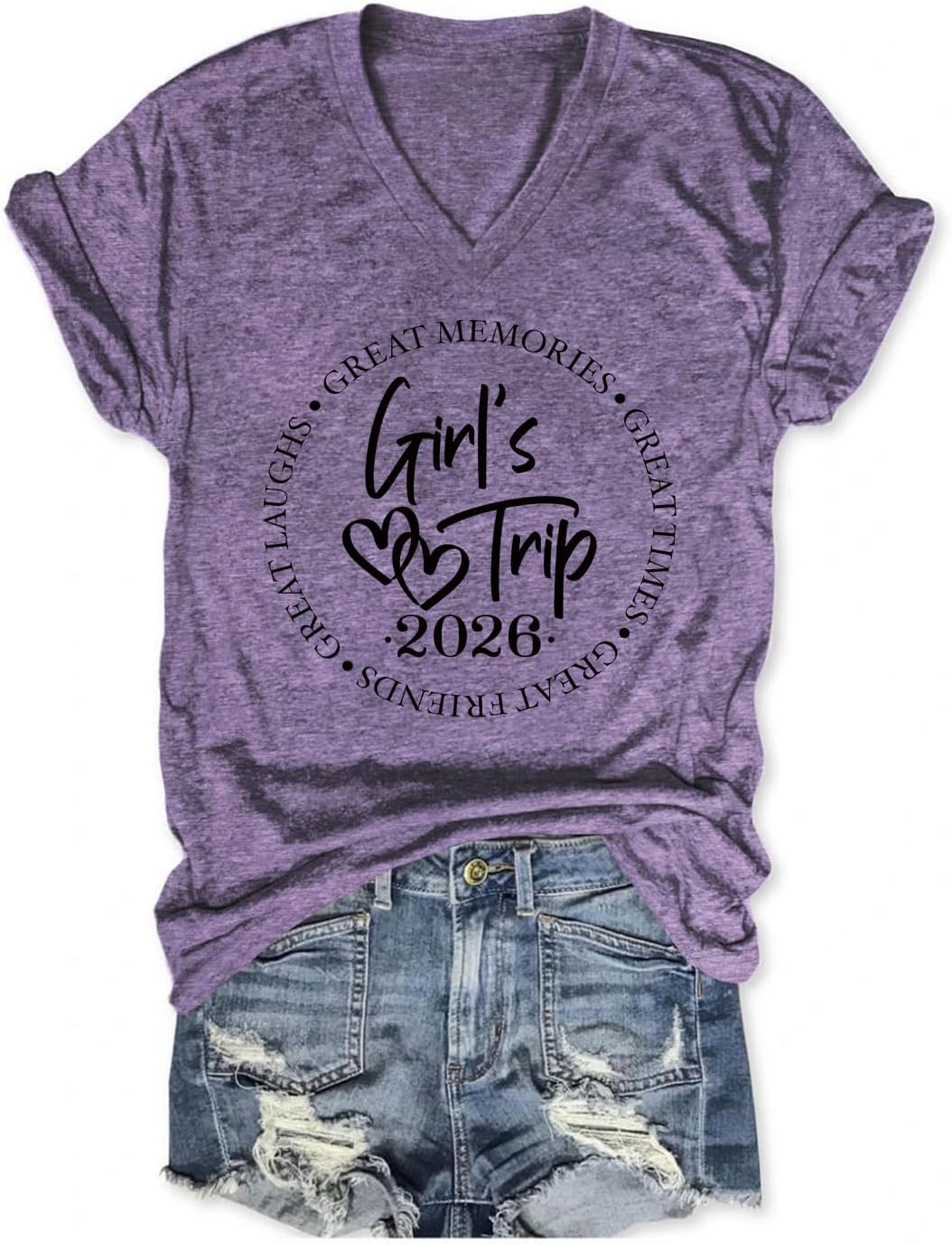 Girls Trip 2026 T Shirt for Women V Neck Funny Beach Vacation Tee Besties Weekend Matching Shirts Short Sleeve Tops