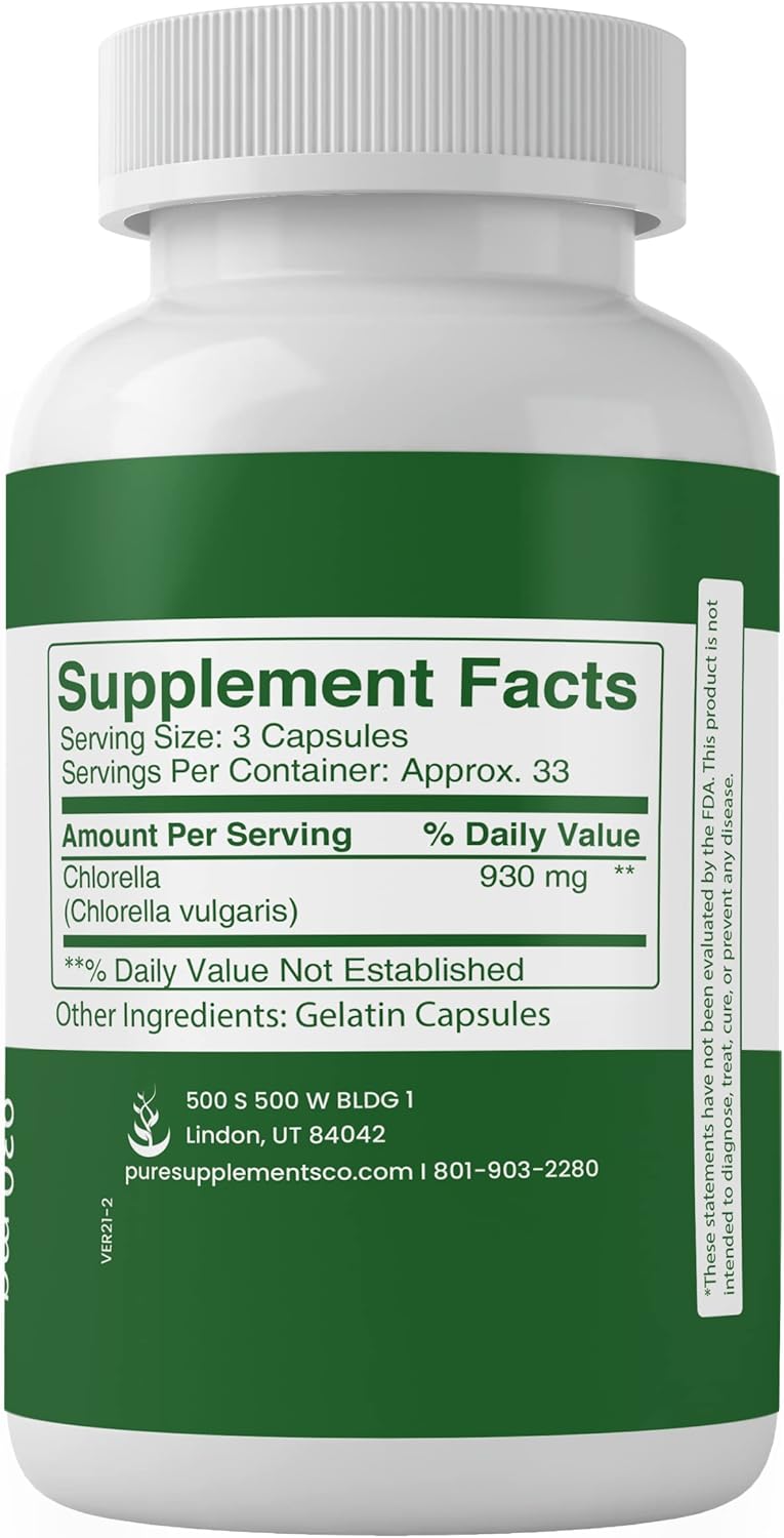 Pure Chlorella Capsules Natural, Gluten Free, Source of Chlorophyll : Health & Household