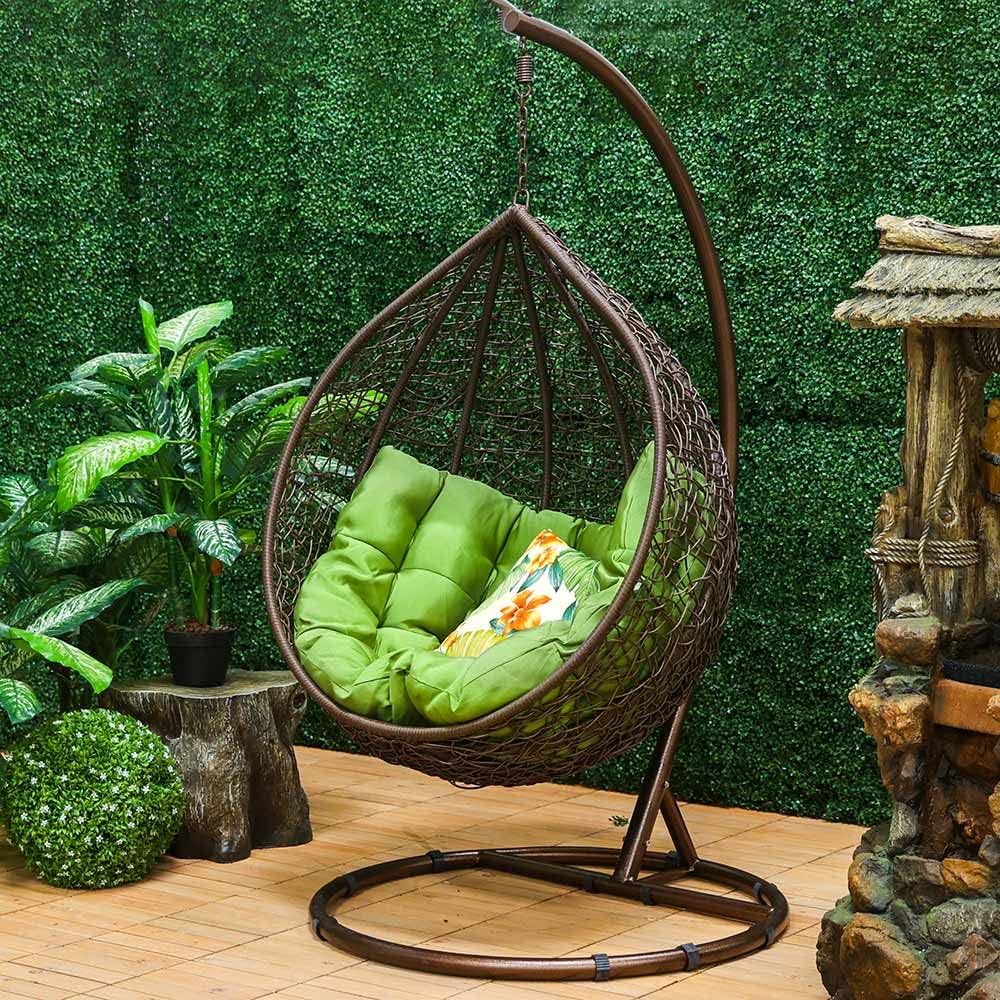 Blissful Backyards India Single Seater Swing Chair with Stand & Cushion Outdoor Indoor Balcony Garden Patio,Powder Coated Frame,UV Protected Wicker,Premium Cushion AF_in_010