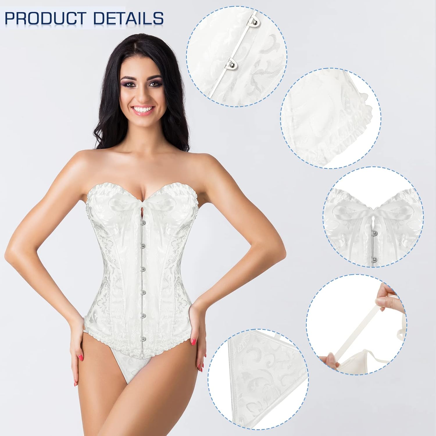 Vabean Halloween Woman Retro Court Costume Lace Back Floral Corset Lingerie Ballet Bubble Skirt Stockings - Image 3