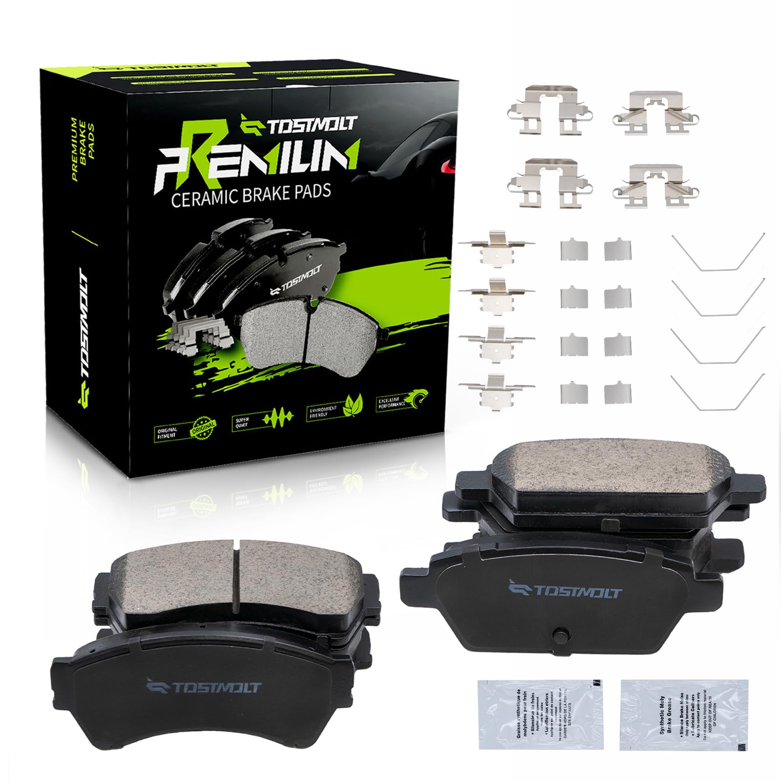 TOSTMOLT New 8pcs Complete Front+Rear Super Quiet Slotted & Shimmed Ceramic Disc Brake Pads Set w/Installation Hardware Compatible With 06-12 Fusion