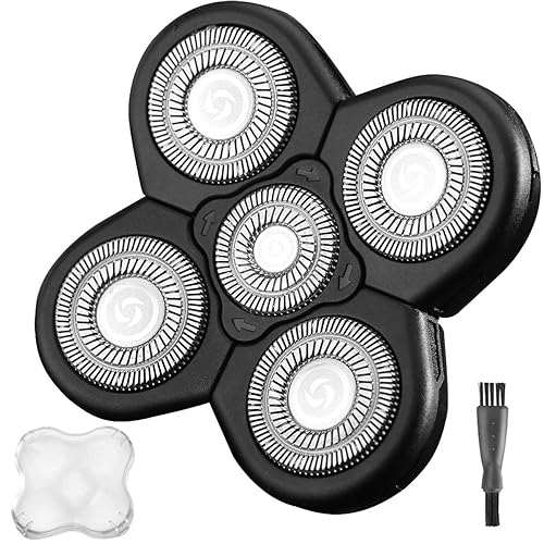 WAHFOX Cabezal universal de 5 cuchillas para afeitadora de cabeza, cabezales de repuesto para afeitadora eléctrica 5D para hombres calvos, 5
