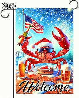 Welcome Garden Flag Double Sided 12x18 Flag Christmas Crab Garden Flag Crab Wearing Sunglasses With Drinks And Usa Flag Winter Beach Theme Indoor Outdoor Home Yard Lawn Porch Decor Banner