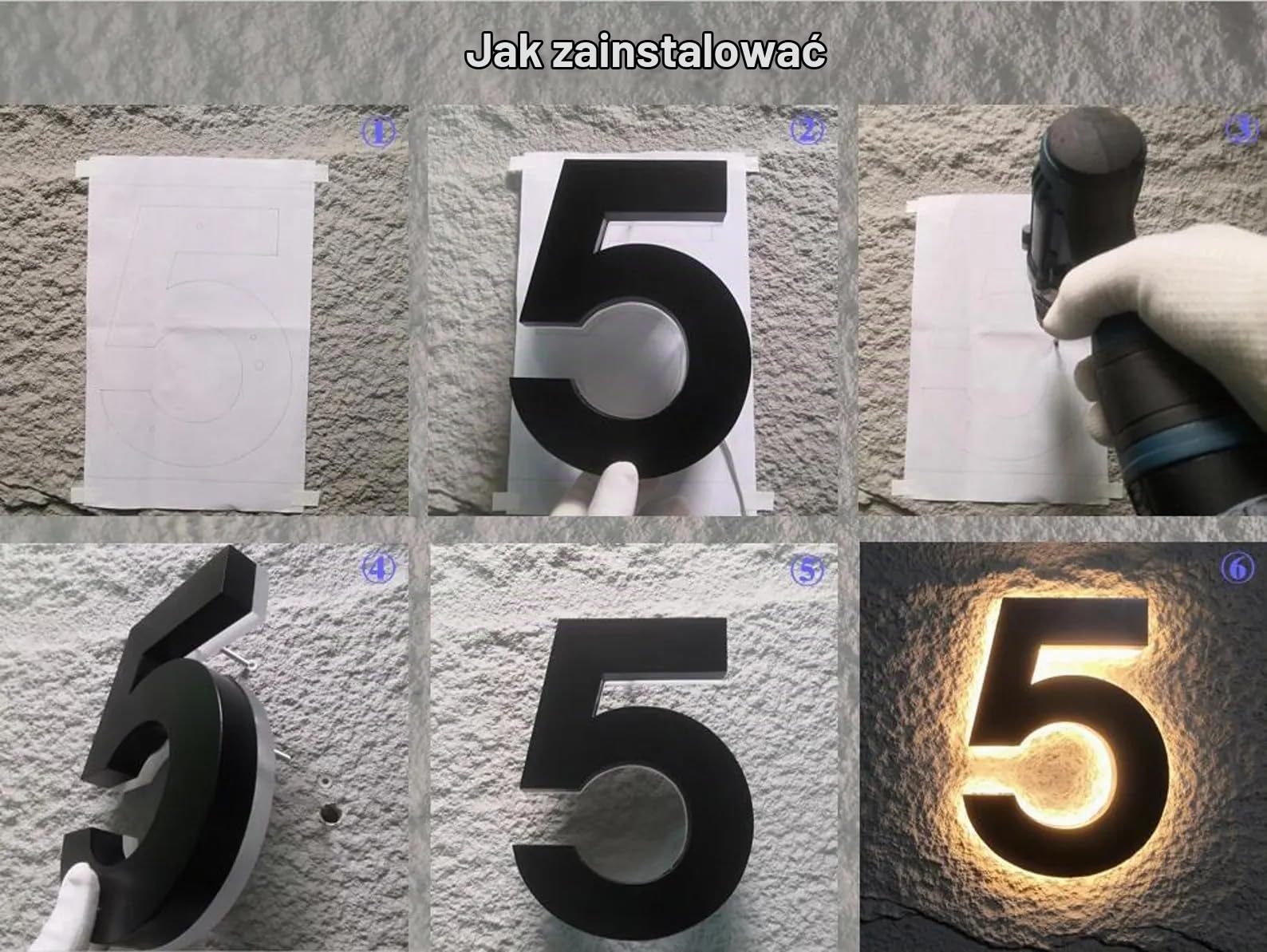 Spersonalizowana solarna tablica adresowa z diodami LED, podświetlana tabliczka adresowa 3D, do użytku na zewnątrz i na podwórze (7 kolorów)