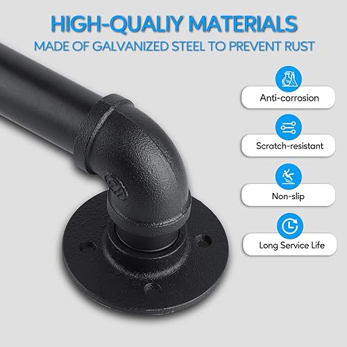 Miniatura 4 de Pasamanos de escalera de tubo, barandilla de escalera de metal de 3 pies, barandilla de mano de hierro industrial galvanizado negro para soporte de