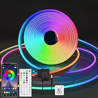 Oumida 5M RGB Neon LED Strip Lights, APP Steuerung/Fernbedienung, IP65 Wasserdichte LED Streifen, 24V Rgb LED band Neon Seil Lampe anwendbar auf Schlafzimmer, Raum, Außendekoration (5M)