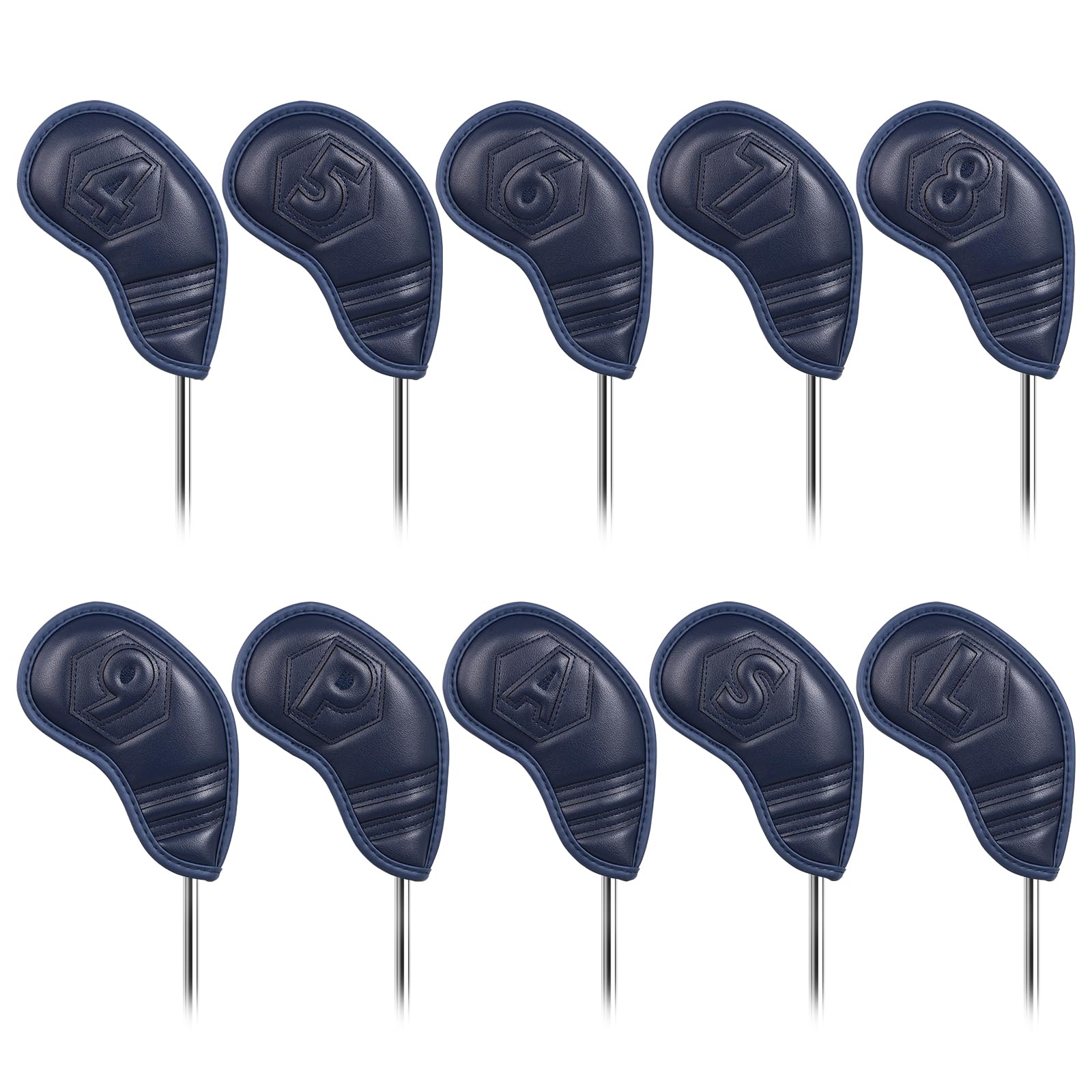Golf Iron Club Head Covers Magnetic 10pcs 4-9,P,A,S,L Right Hand Hollow-out Numbers Dark Blue PU Leather