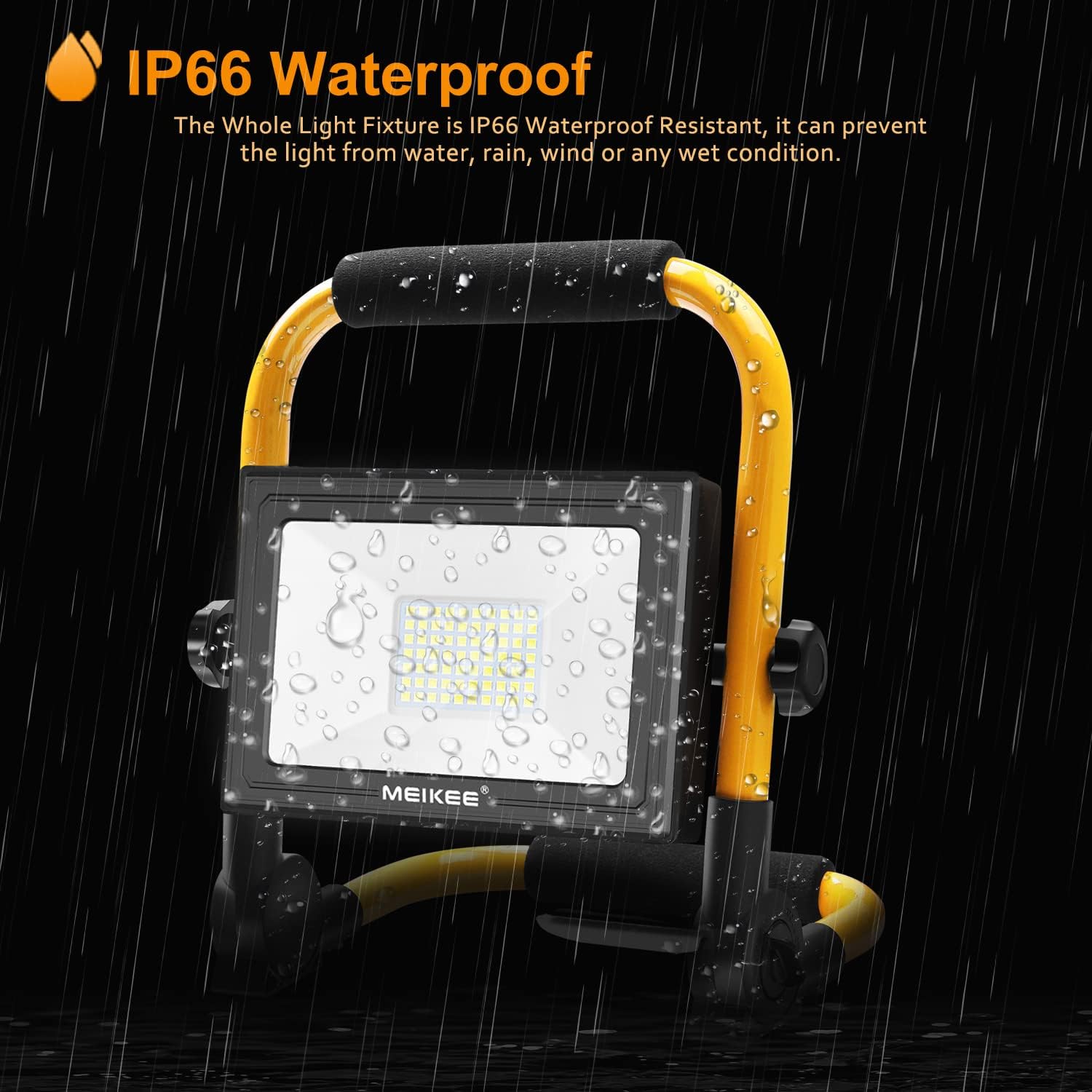 MEIKEE 60W LED Work Light, 5200LM Super Bright LED Flood Lights, 400W Equivalent 5000K, IP66 Waterproof Outdoor Portable Job Site LED Working Lights with Plug for Workshop Construction Site Garage