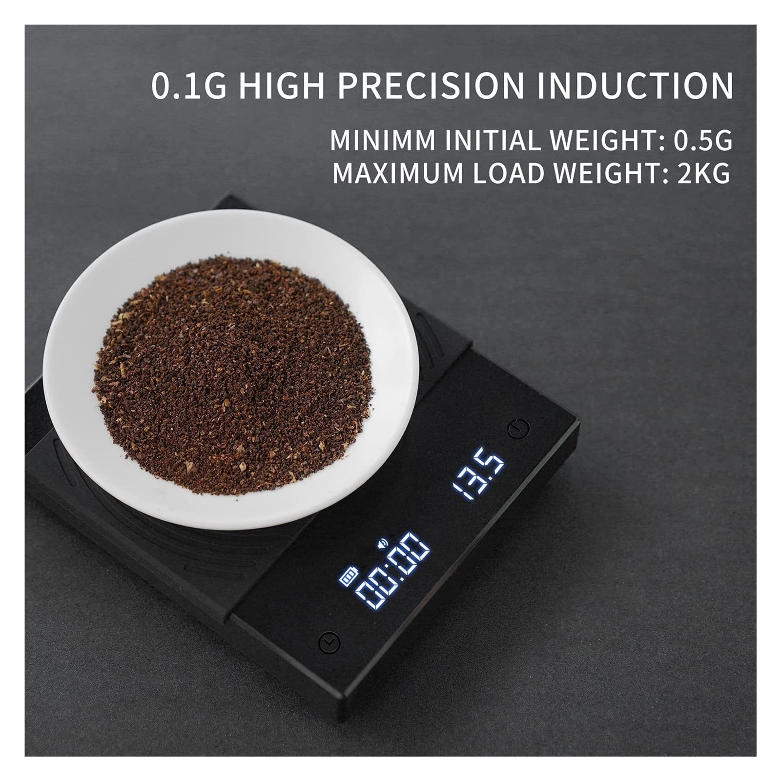 Balance Noire For Café Et Expresso Électronique Minuterie Automatique De Cuisine 0.1g / 2kg Mesure Précise Effort