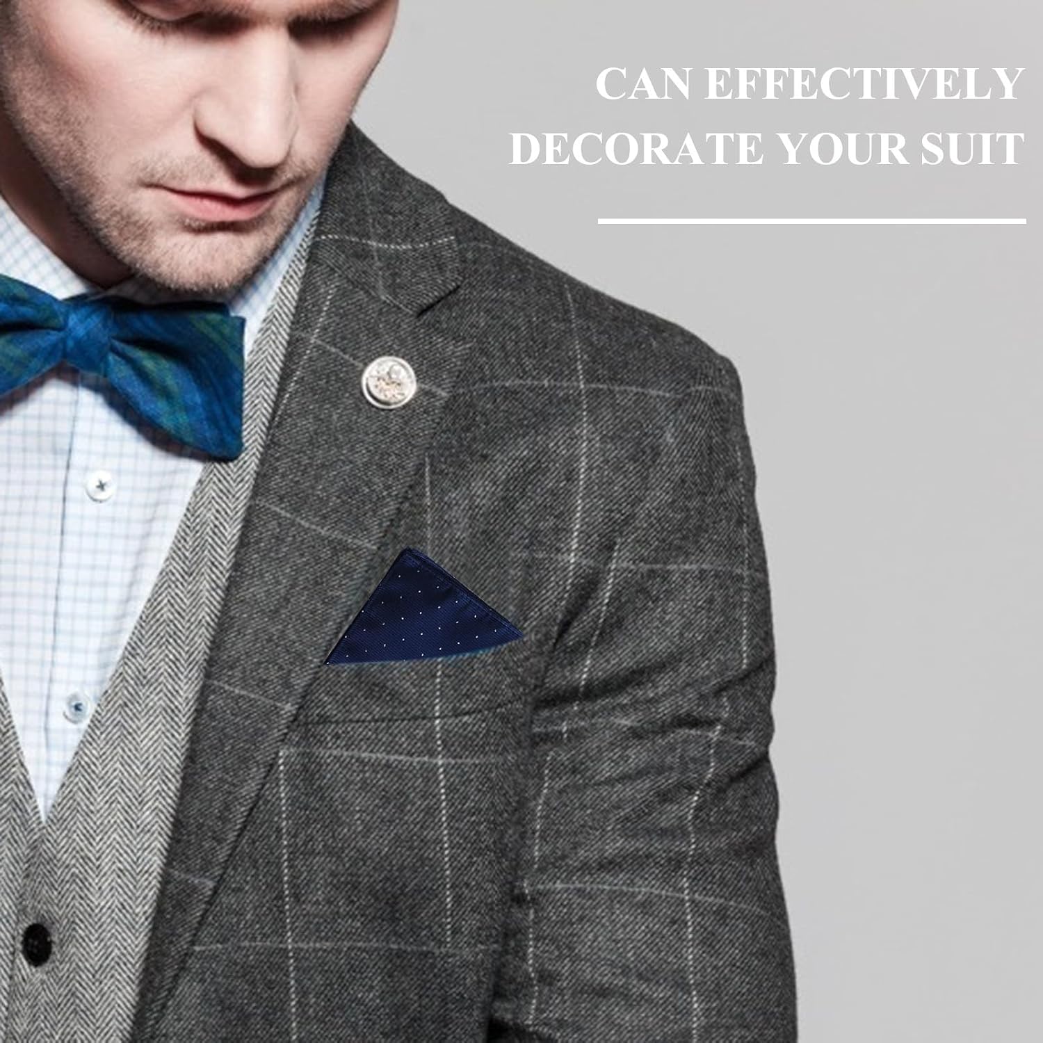 2pcs Suit Pocket Squares Set, Black and Navy Blue Polyester Silk with Metallic Dot Pattern, Men’s Business and Party Handkerchiefs for Formal Suits and Evening Wear
