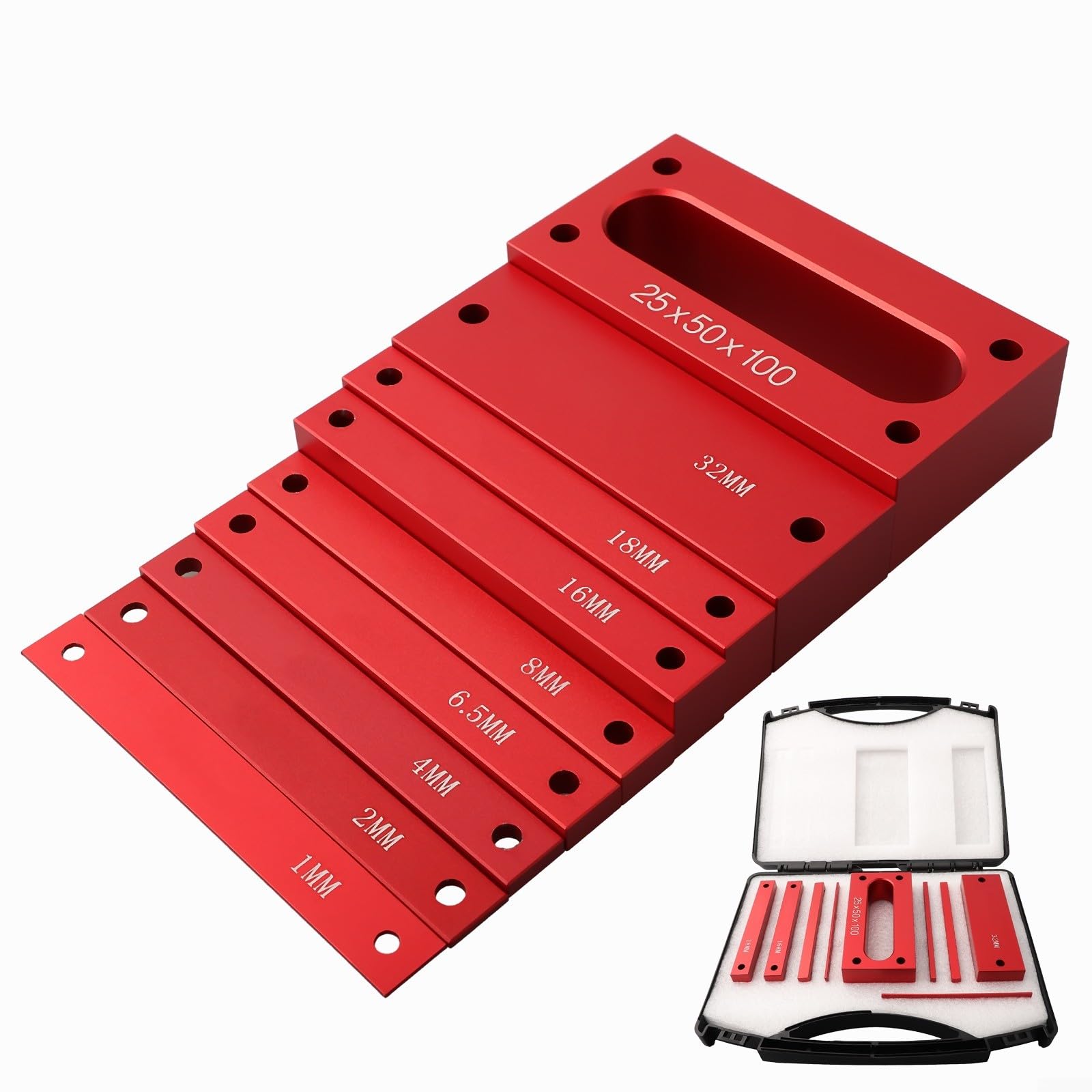 Lot de 9 blocs de configuration métriques de précision ± 0,2,5 cm pour défonceuse et scie à table, accessoires de travail du bois, jauge de hauteur, barres de configuration en aluminium pour