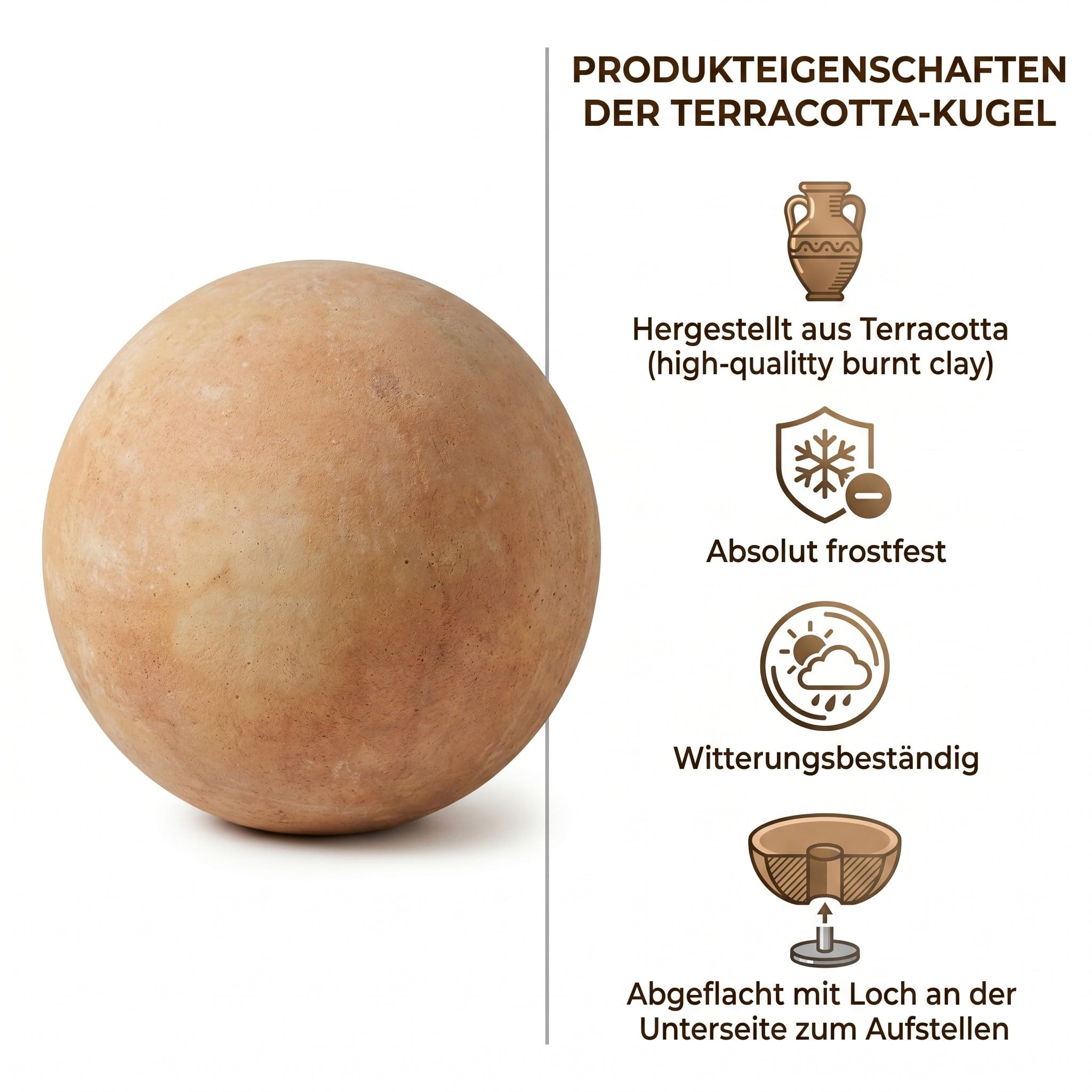 Teramico Massive Terrakotta-Kugeln für Ewigkeit: Handgeformt, frostfest & in vielen Größen für Garten, Balkon & Terrasse – Set-Angebote inklusive! (28cm)