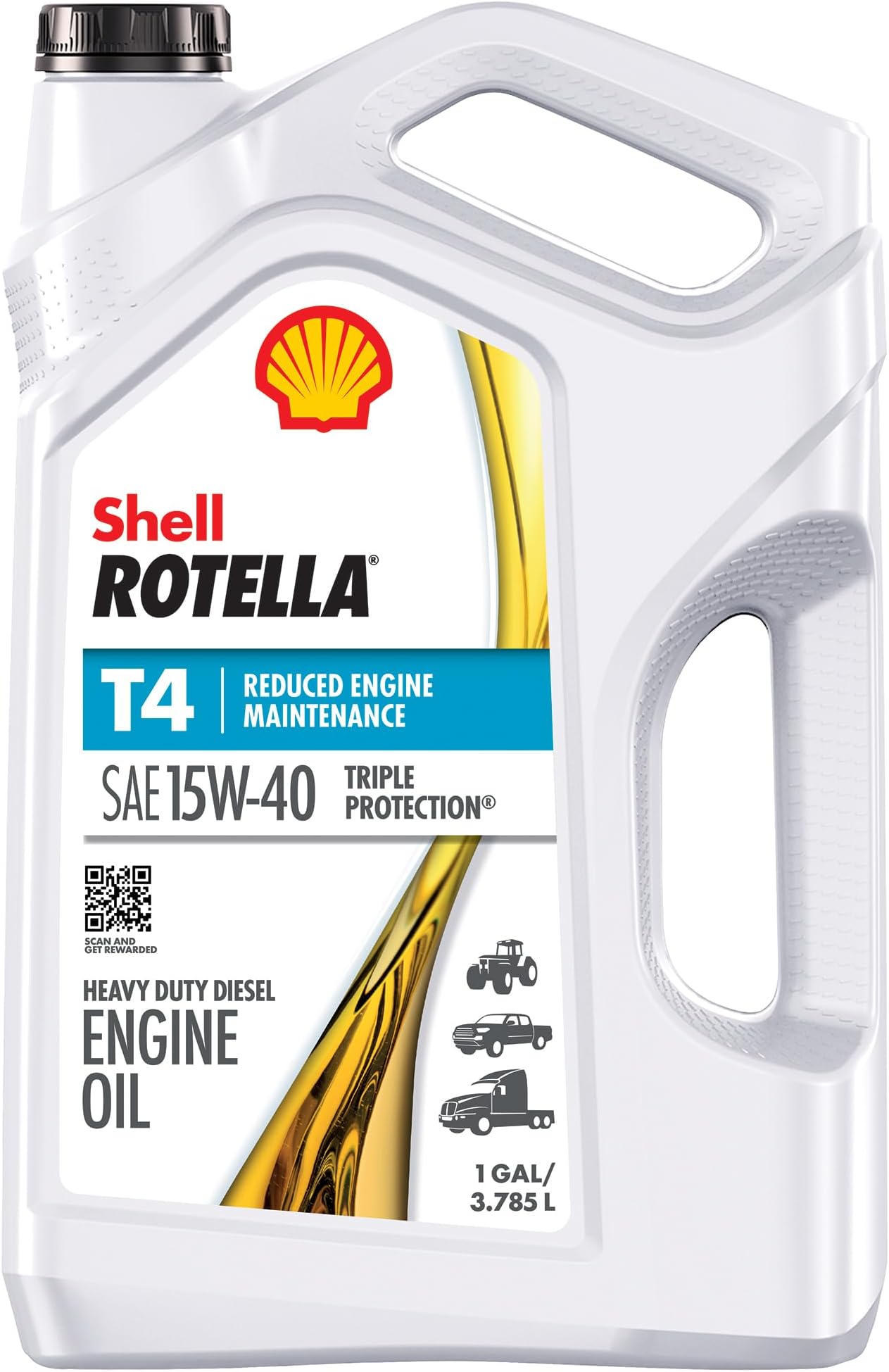 Shell Rotella T4 Triple Protection Diesel Oil, 15W-40 (CK-4), 1 Gallon - Pack of 1