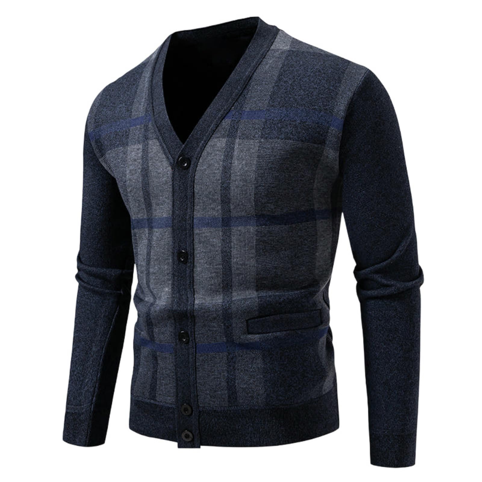 Cárdigan de punto para hombre con cuello en V y diseño colorblock casual de invierno 5