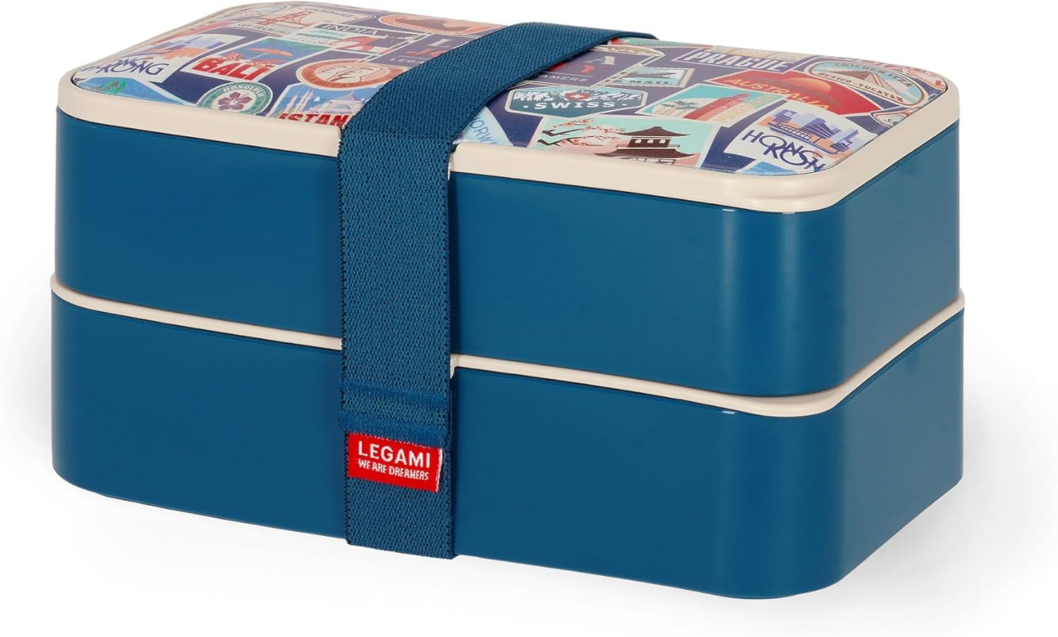 Legami Lunch Box, 3 Pieces of Cutlery Included, Travel Stickers, Container, Capacity 1200ml, Leakproof, Microwave and Dishwasher Safe