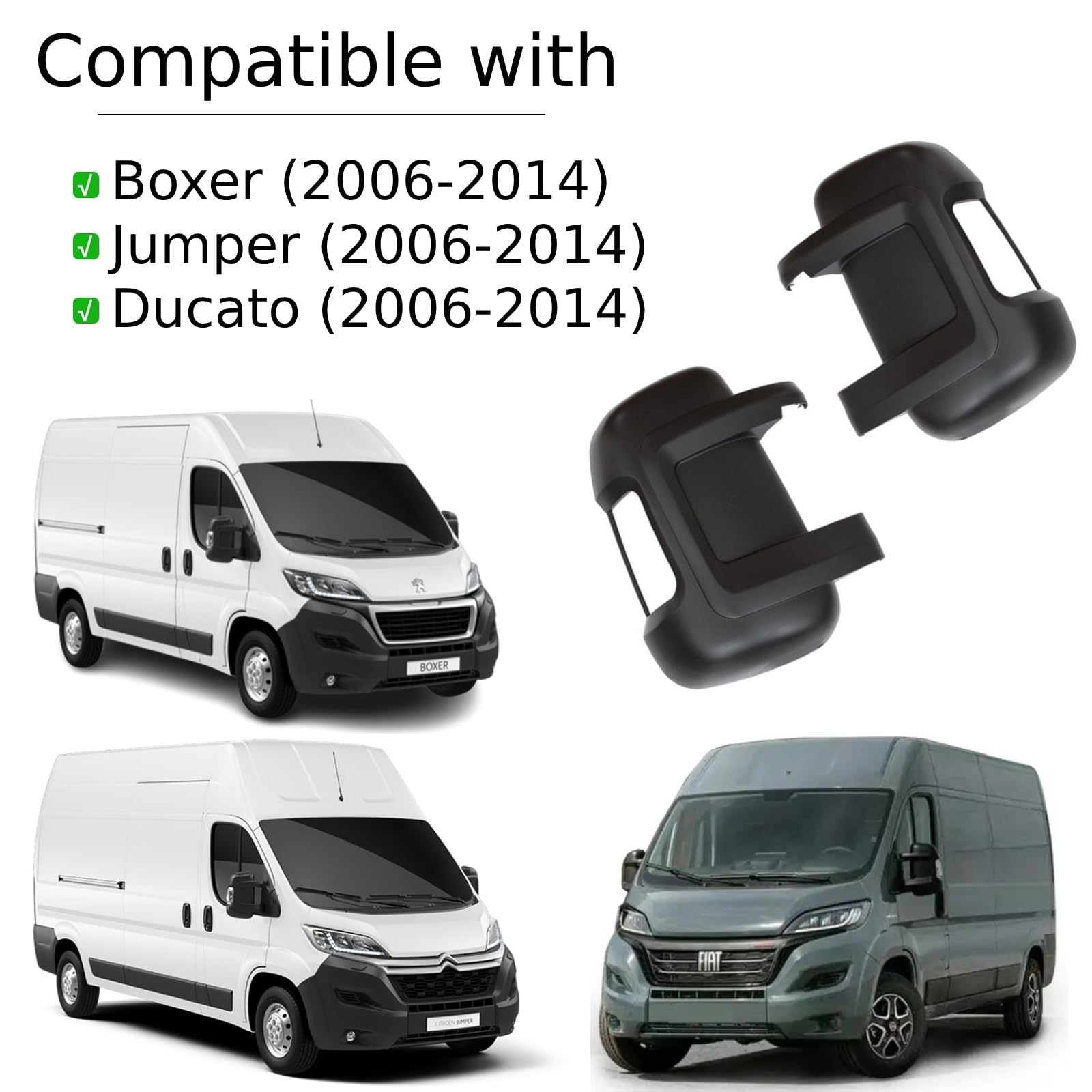 Lot De 2 Coques De Rétroviseur Pour Peugeot Boxer, Fiat Ducato, Citroën Jumper (2006+) Et Opel Movano (2021+) – Noir ABS