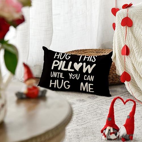 Miniatura 3 de AVOIN colorlife Hug This Pillow Until You Can Hug Me - Funda de almohada negra para el día de San Valentín, 12 x 20 pulgadas, decoración de
