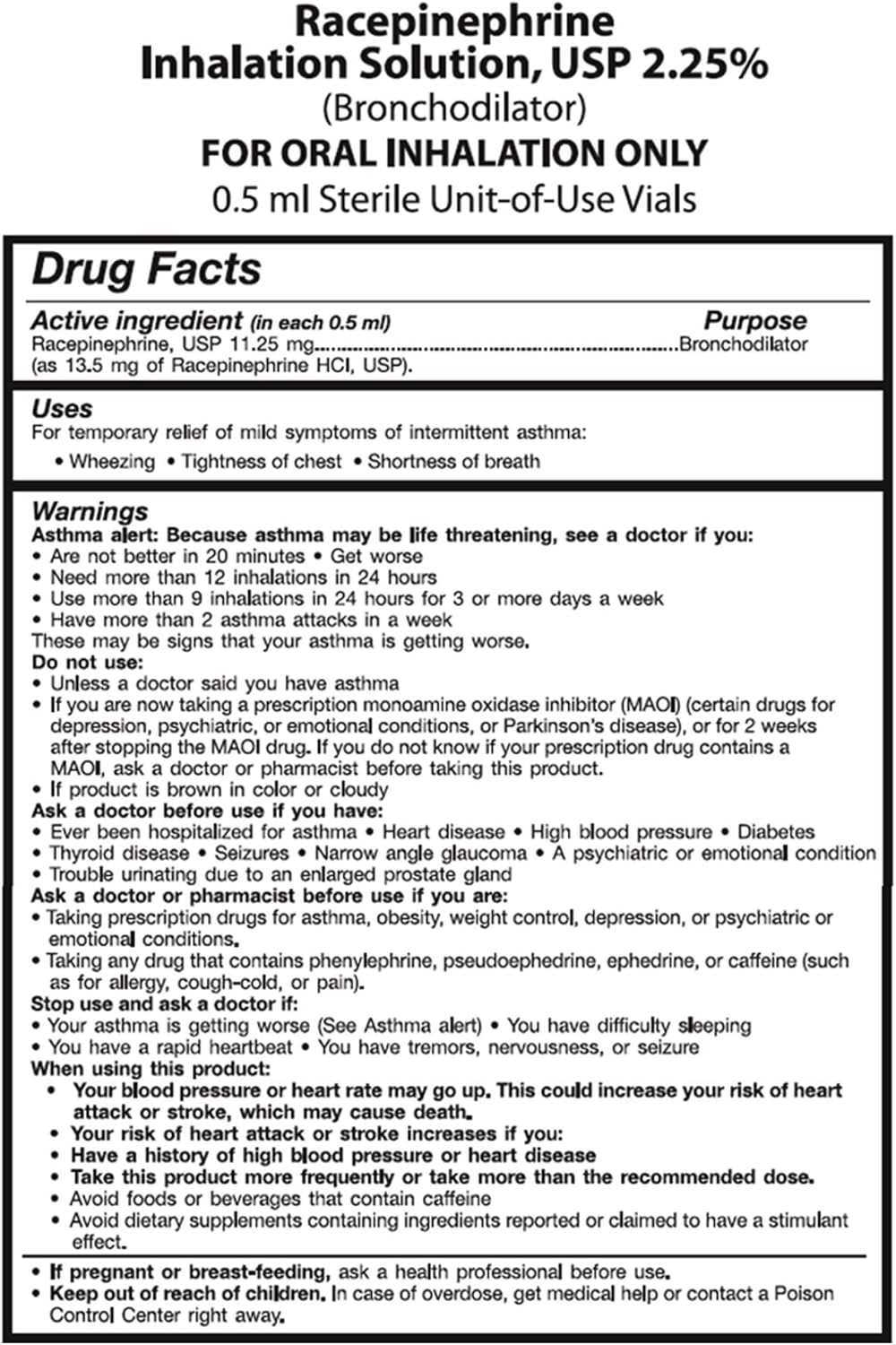 12458900 S2 Racepinephrine Inhalation Solution - Pack of 30