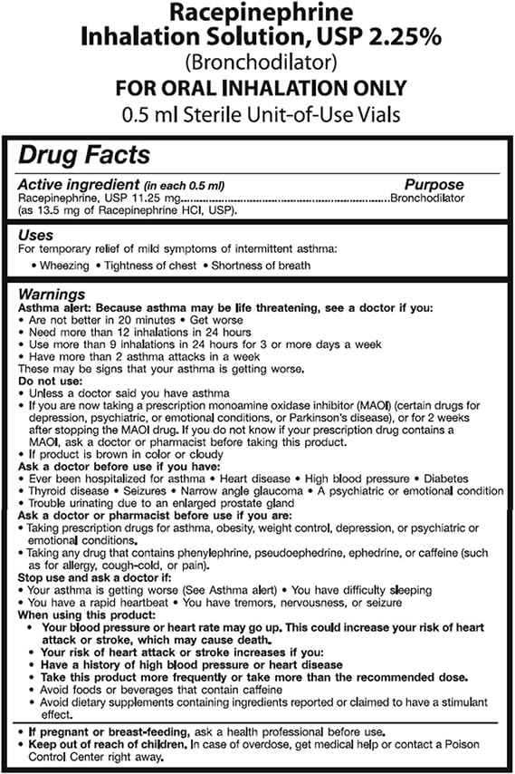 12458900 S2 Racepinephrine Inhalation Solution - Pack of 30