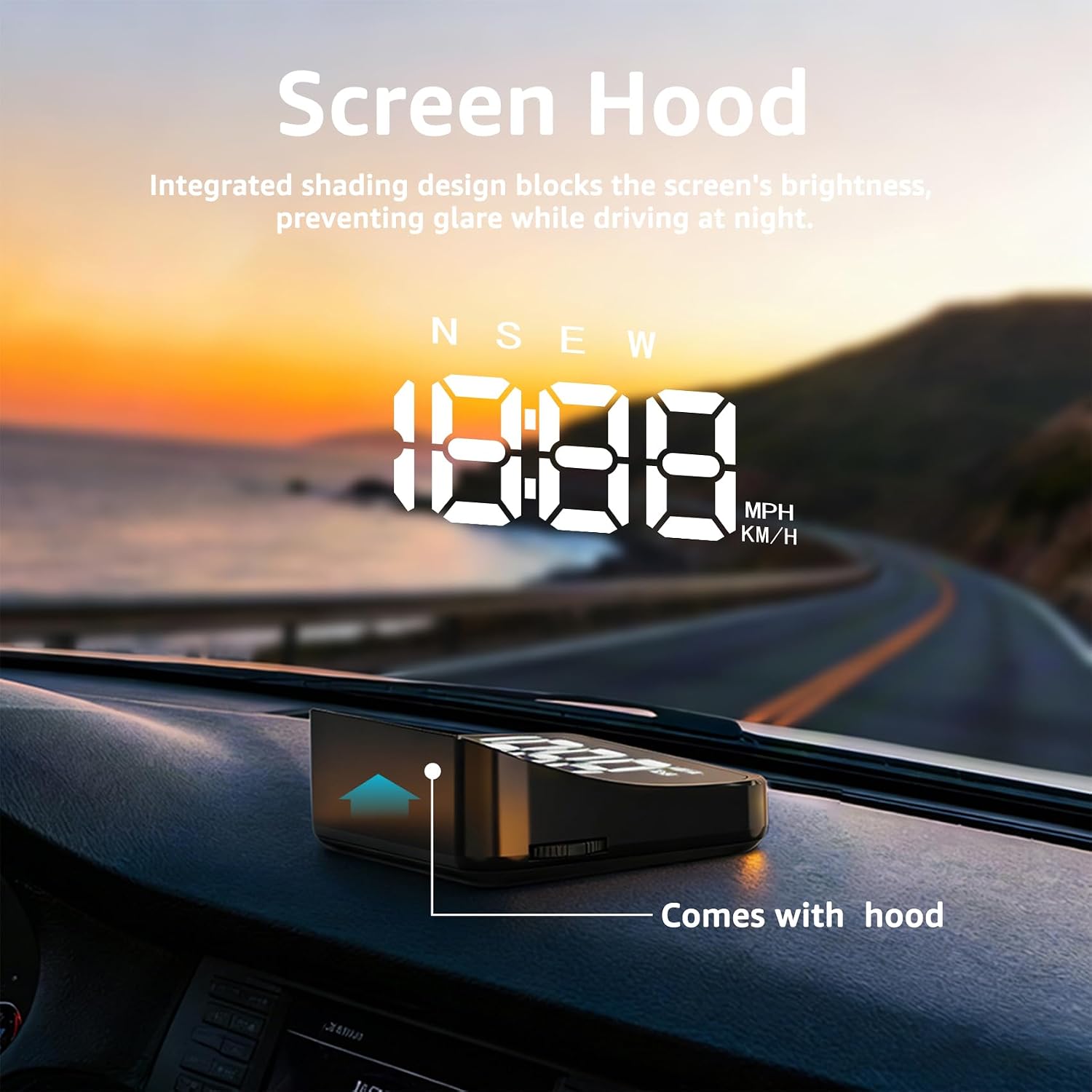 Heads up Display for Cars Windshield, Car HUD Display, Plug & Play USB, MPH/KMH Switch, Speed Calibration, Adjustable Brightness, Overspeed Alert, Large Font Display