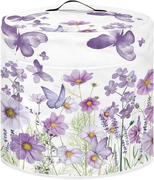 Purple Floral Pressure Cooker Cover for 8 Quart Instant Pot and Air Fryer Accessories, Stain Resistant Washable Round Protective Cover Electric Appliance Cover with Front Pocket