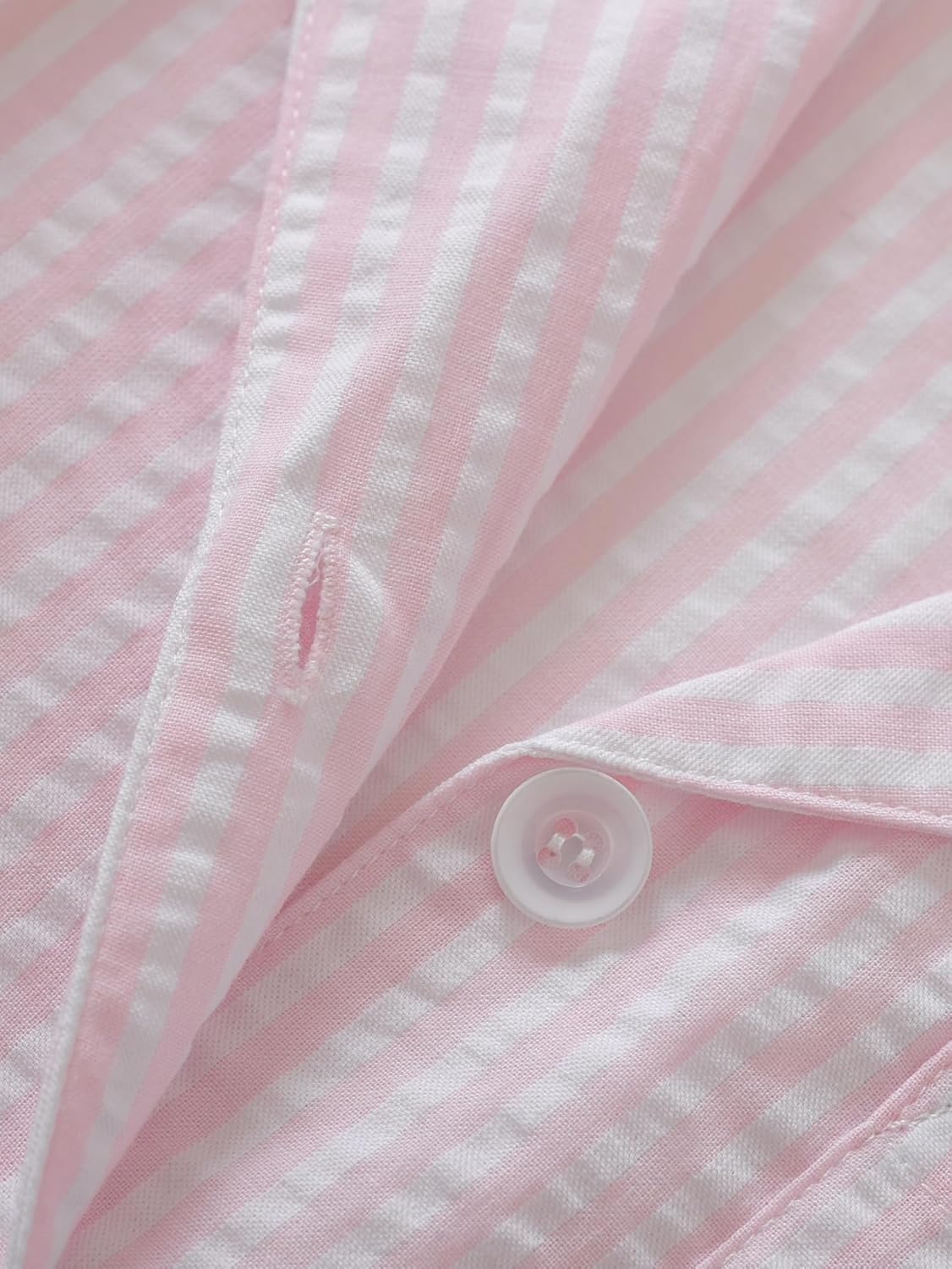 Latuza Women's Cotton Seersucker Pajama Set Long Sleeve Button Down Shirt Shorts - Image 2