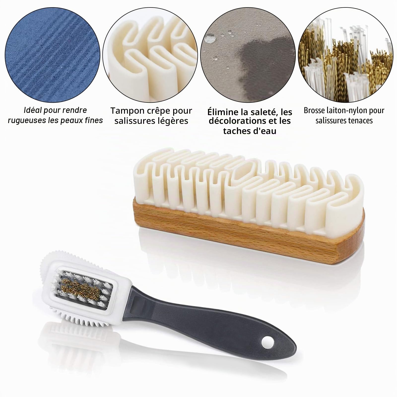Kit de Brosse daim Chaussures, Brosse en Crêpe avec Gomme de Nettoyage, Nettoyant Multifonction pour Nubuck et Daim