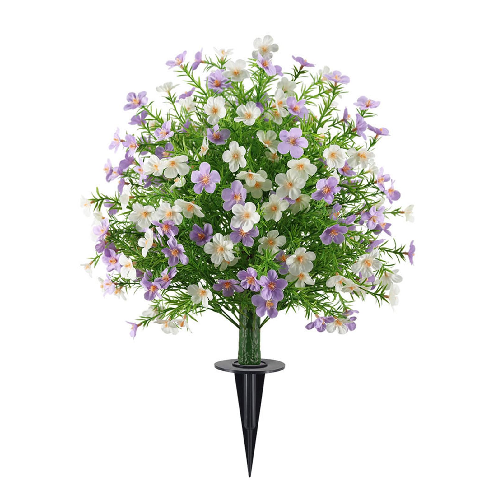 Fausses fleurs avec piquet au sol, structure résistante violet blanc