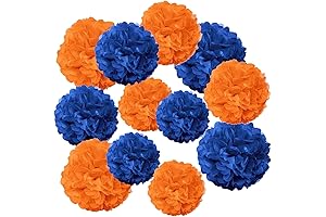 Blue and Orange Pom Poms Decorations for Parties