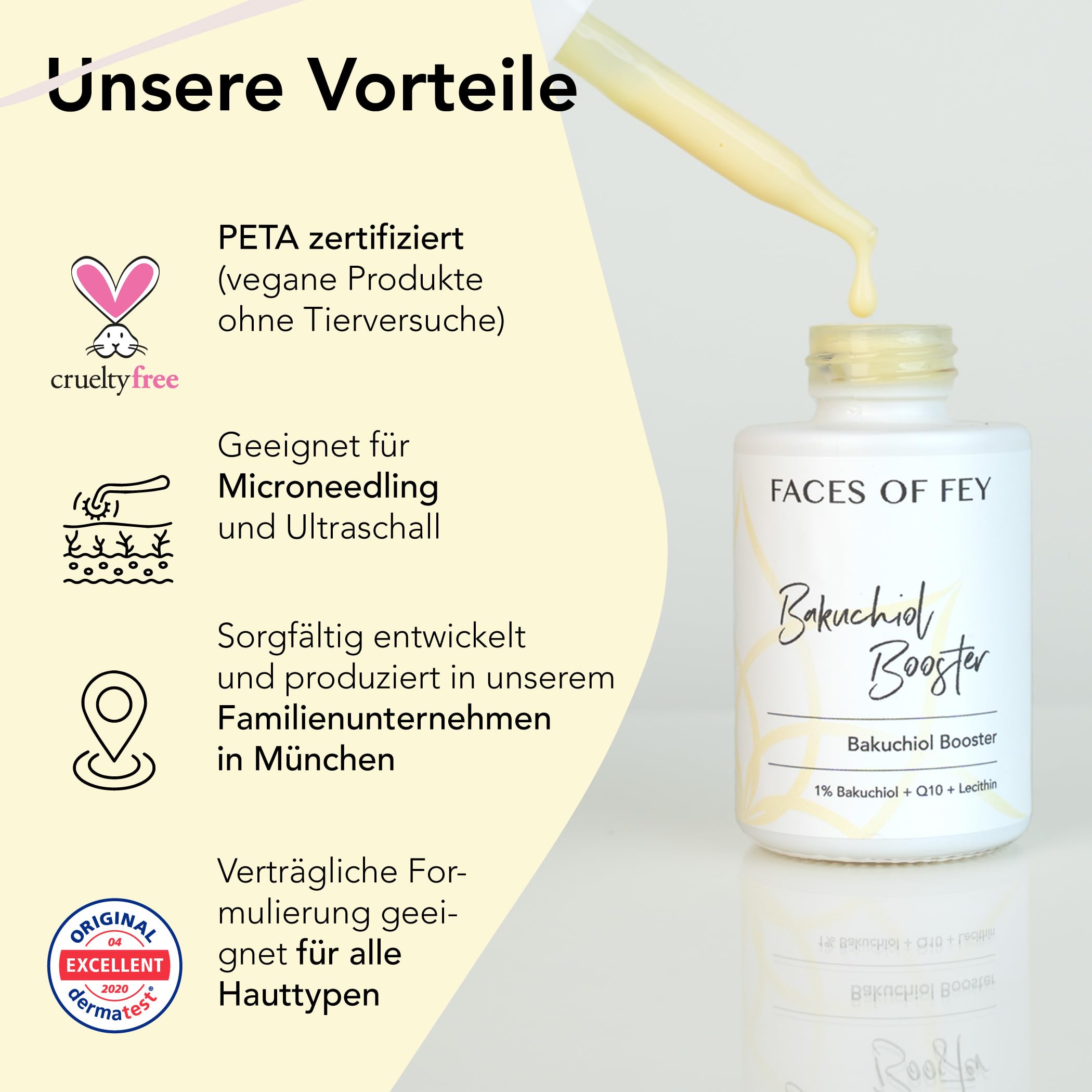 Bakuchiol Booster – siero anti-invecchiamento – 1% Bakuchiol – alternativa al retinolo naturale – Q10 & lecitina – Face of FEY – cosmetico attivo – 30 ml