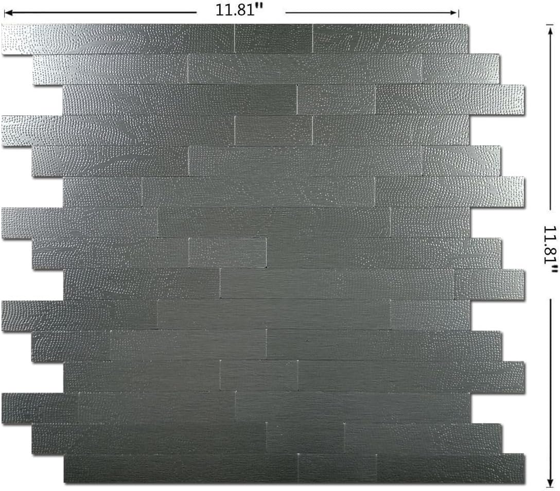 XUANINY 10-Sheet Peel and Stick Tile Backsplash for Kitchen Bathroom Self-Adhesive Metal Aluminum 3D Wall Sticker (11.81"x11.81") (10, Metal Dark Grey Wooden Texture)
